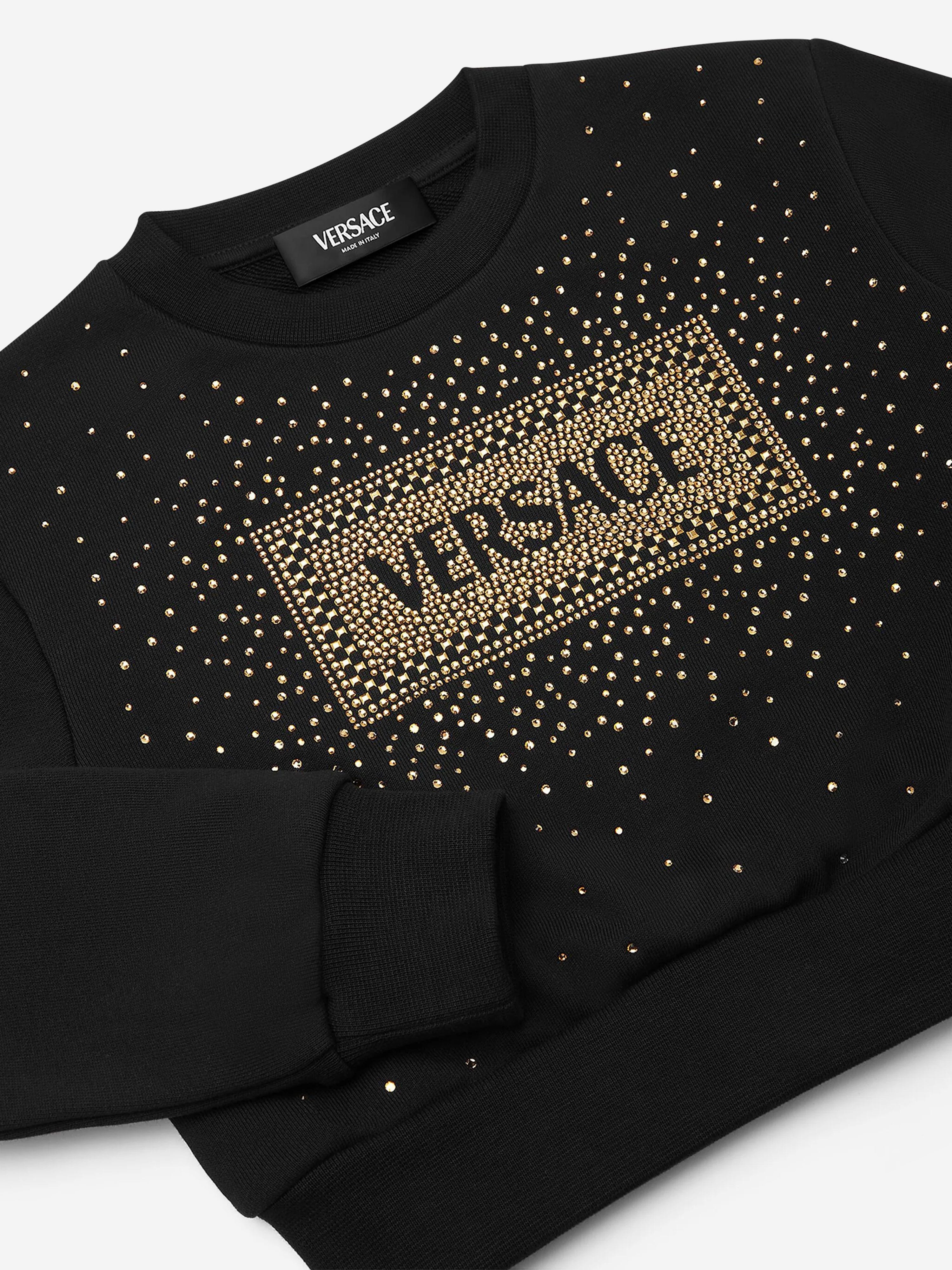 Versace Girls Diamante Logo Sweatshirt in Black