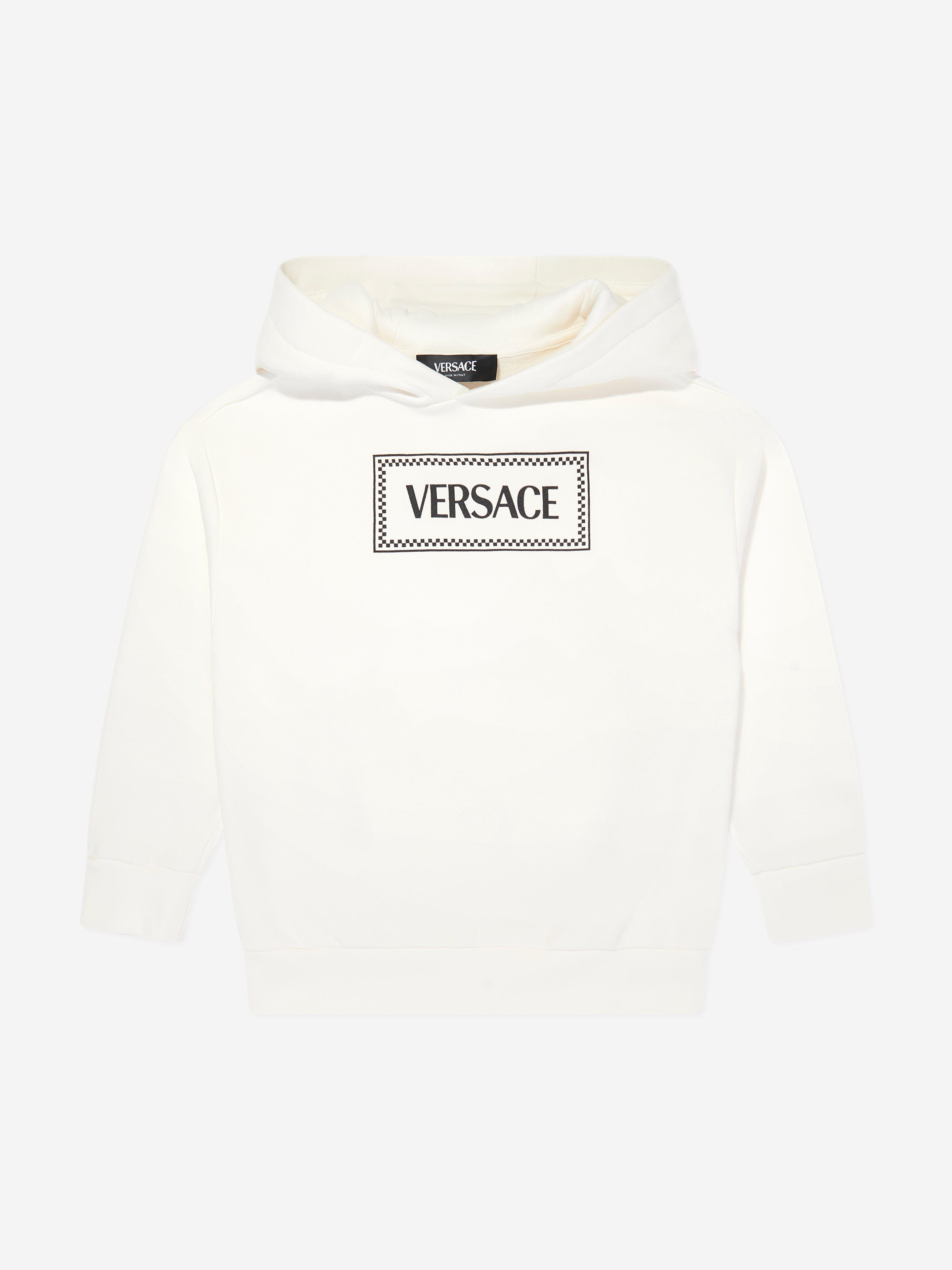 Versace Boys Logo Print Hoodie in White