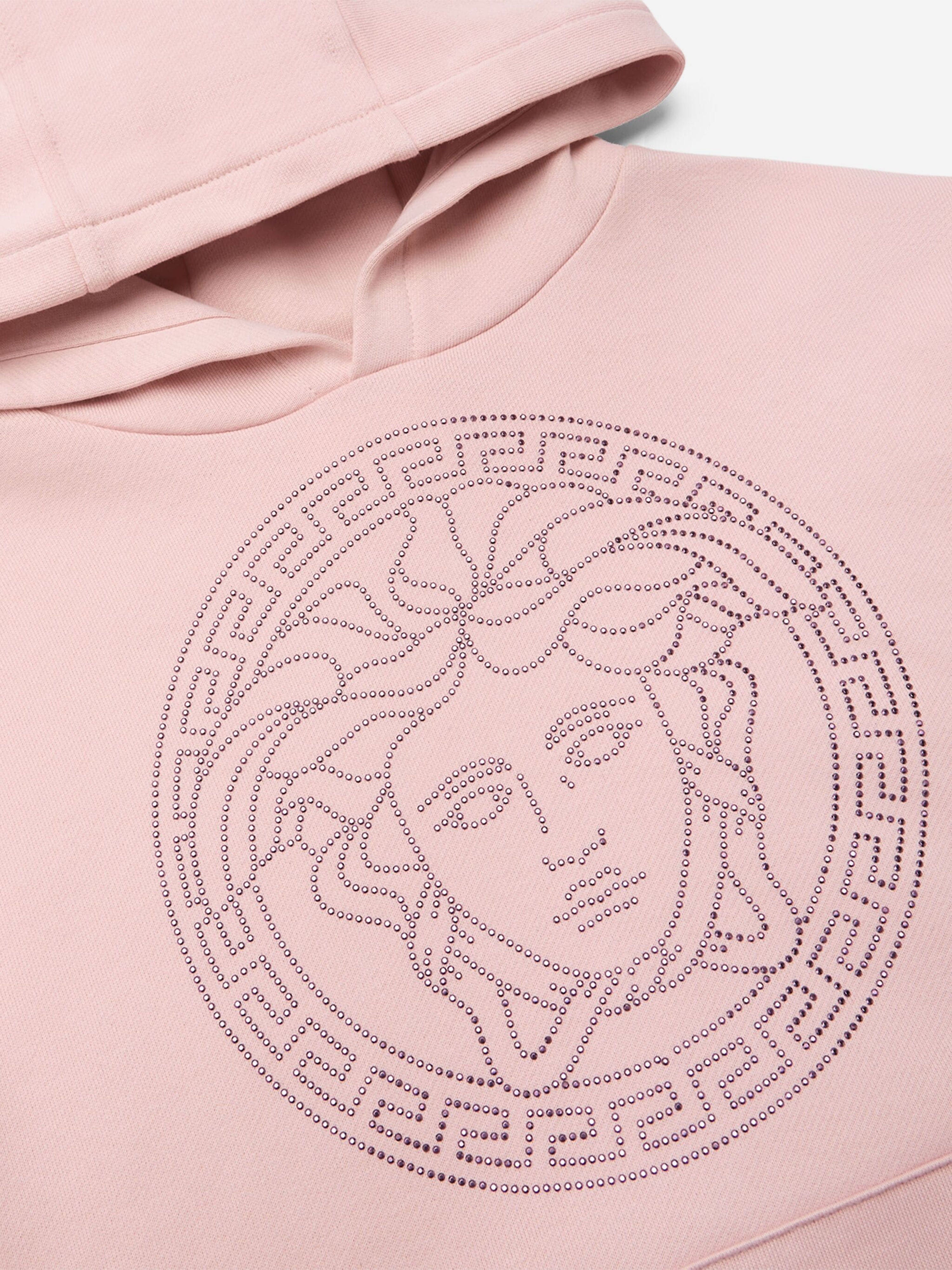 Versace Girls Diamante Medusa Logo Hoodie in Pink