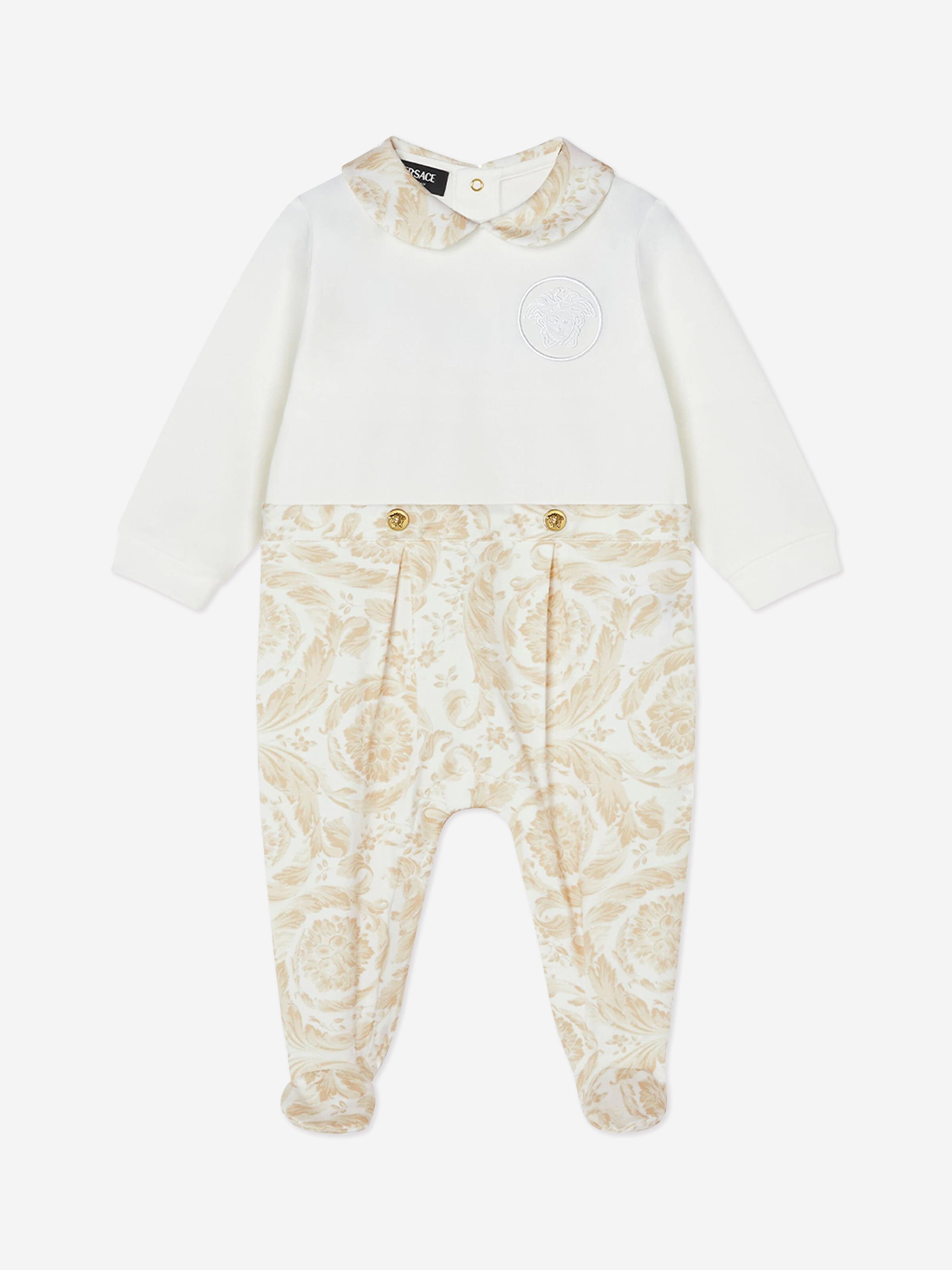 Versace Baby Barocco Logo Babygrow in Beige