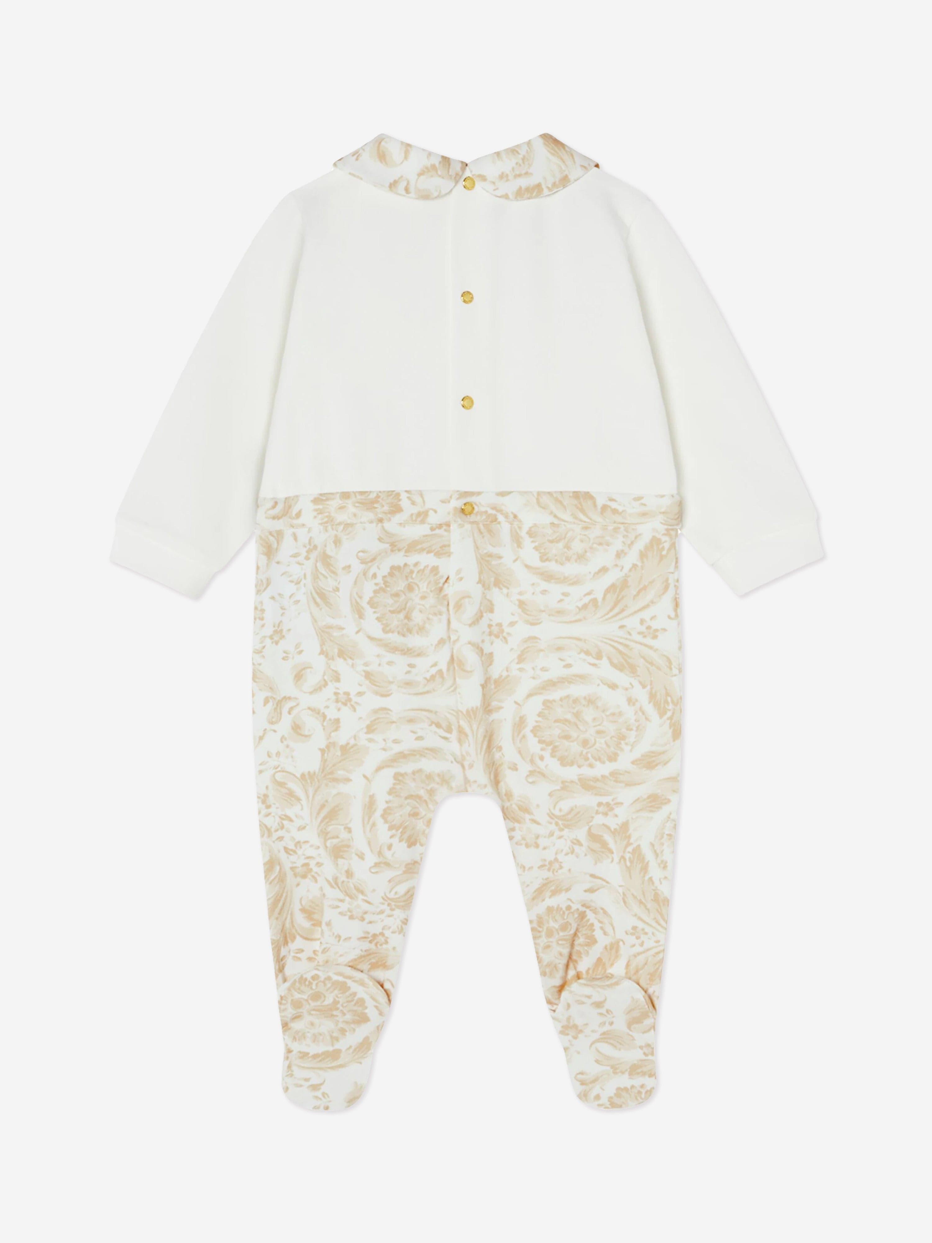 Versace Baby Barocco Logo Babygrow in Beige