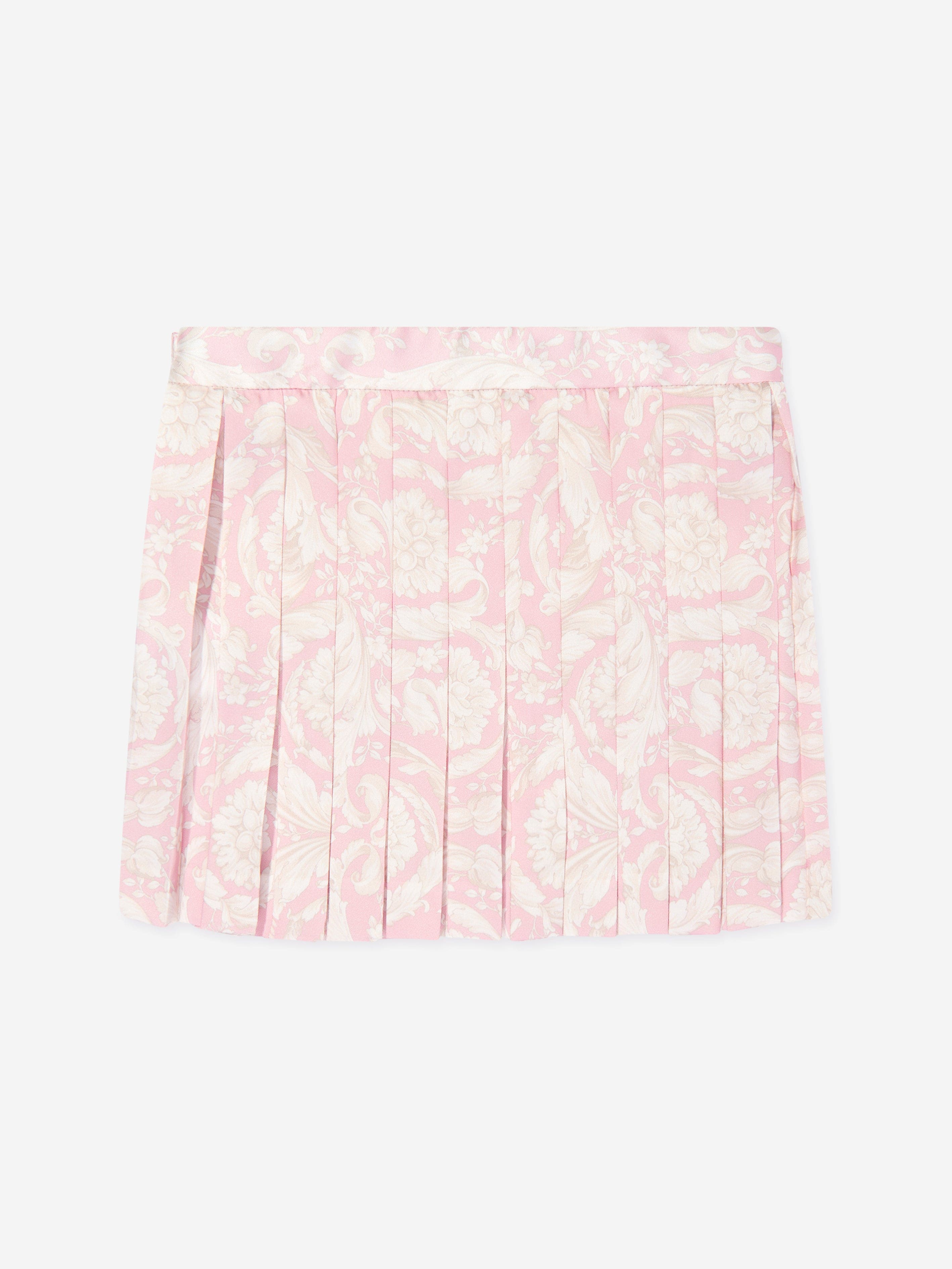 Versace Girls Barocco Pleated Skirt in Pink