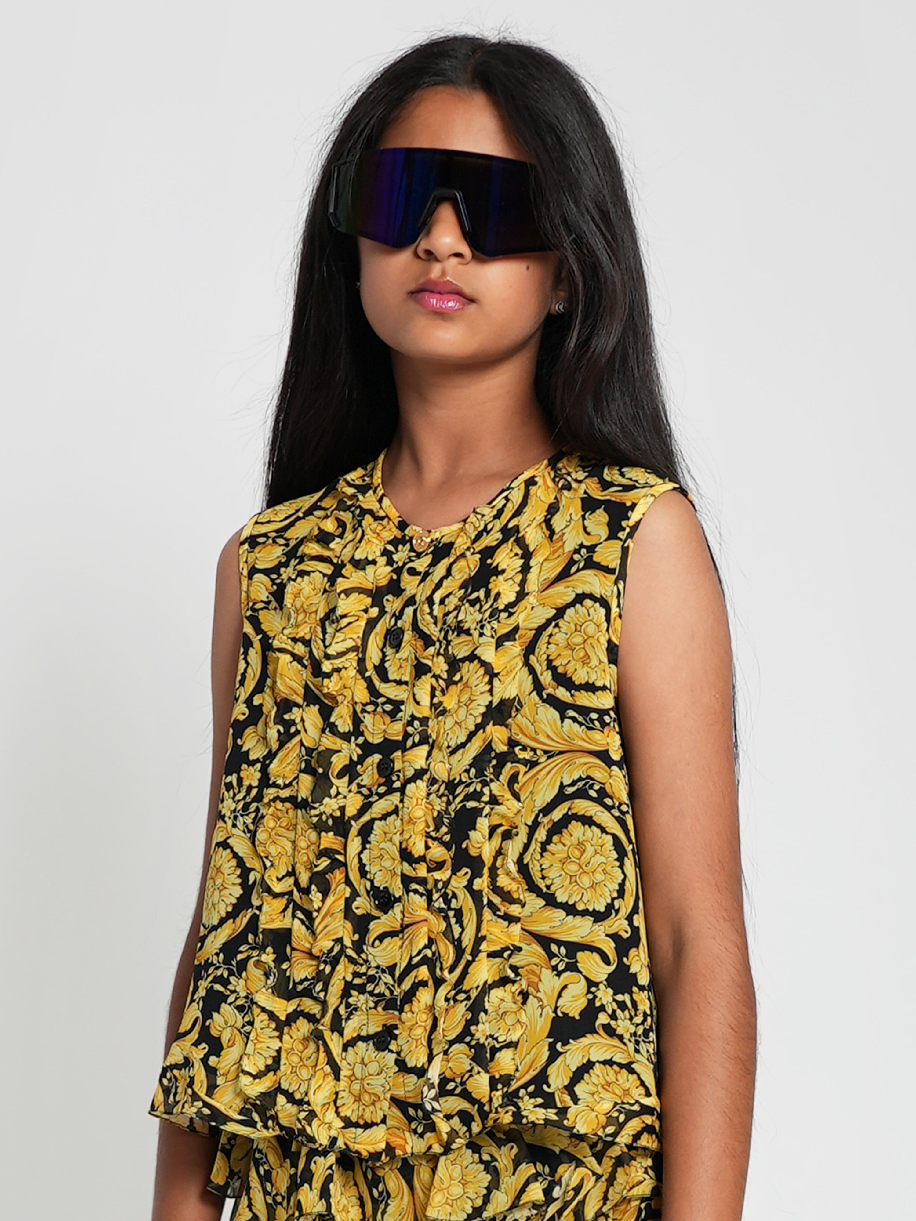 Versace Girls Silk Barocco Georgette Blouse in Gold