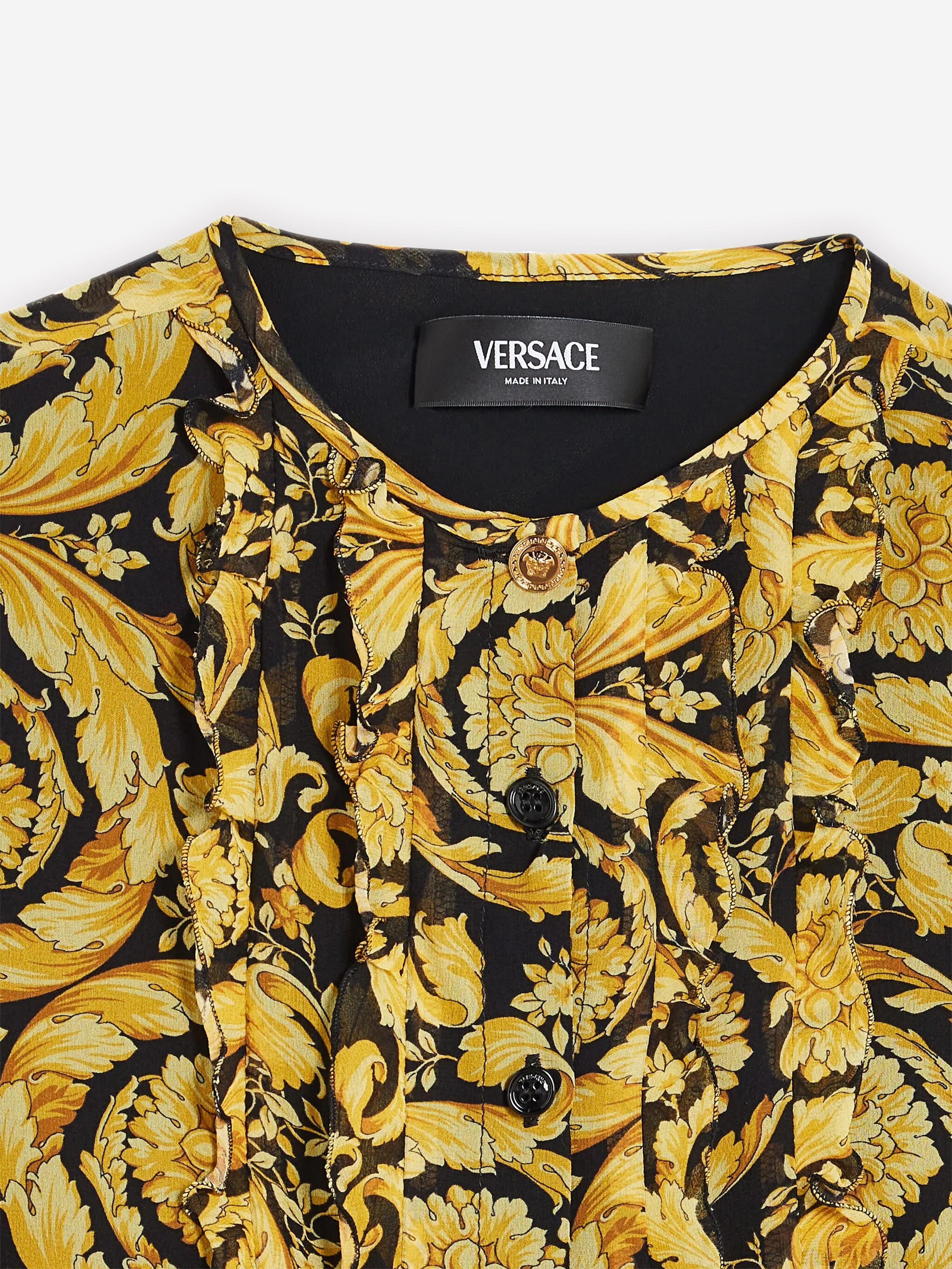 Versace Girls Silk Barocco Georgette Blouse in Gold