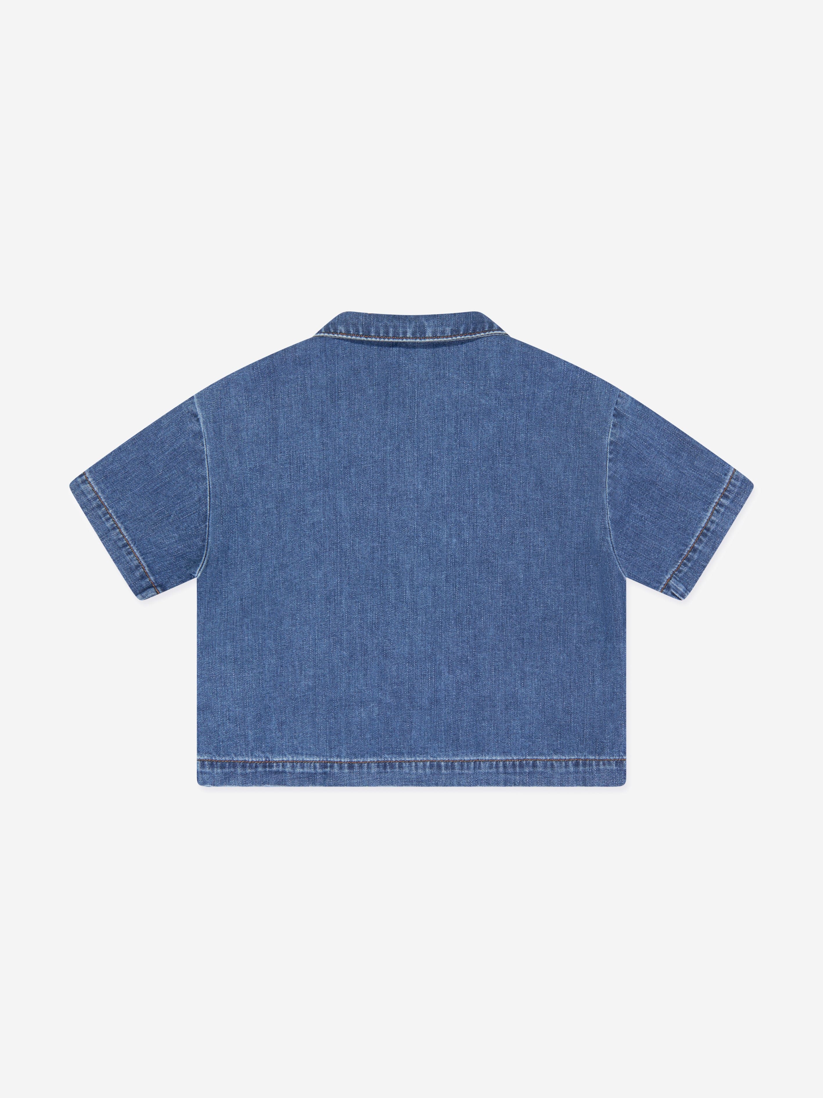 Versace Girls Embroidered Logo Denim Shirt in Blue