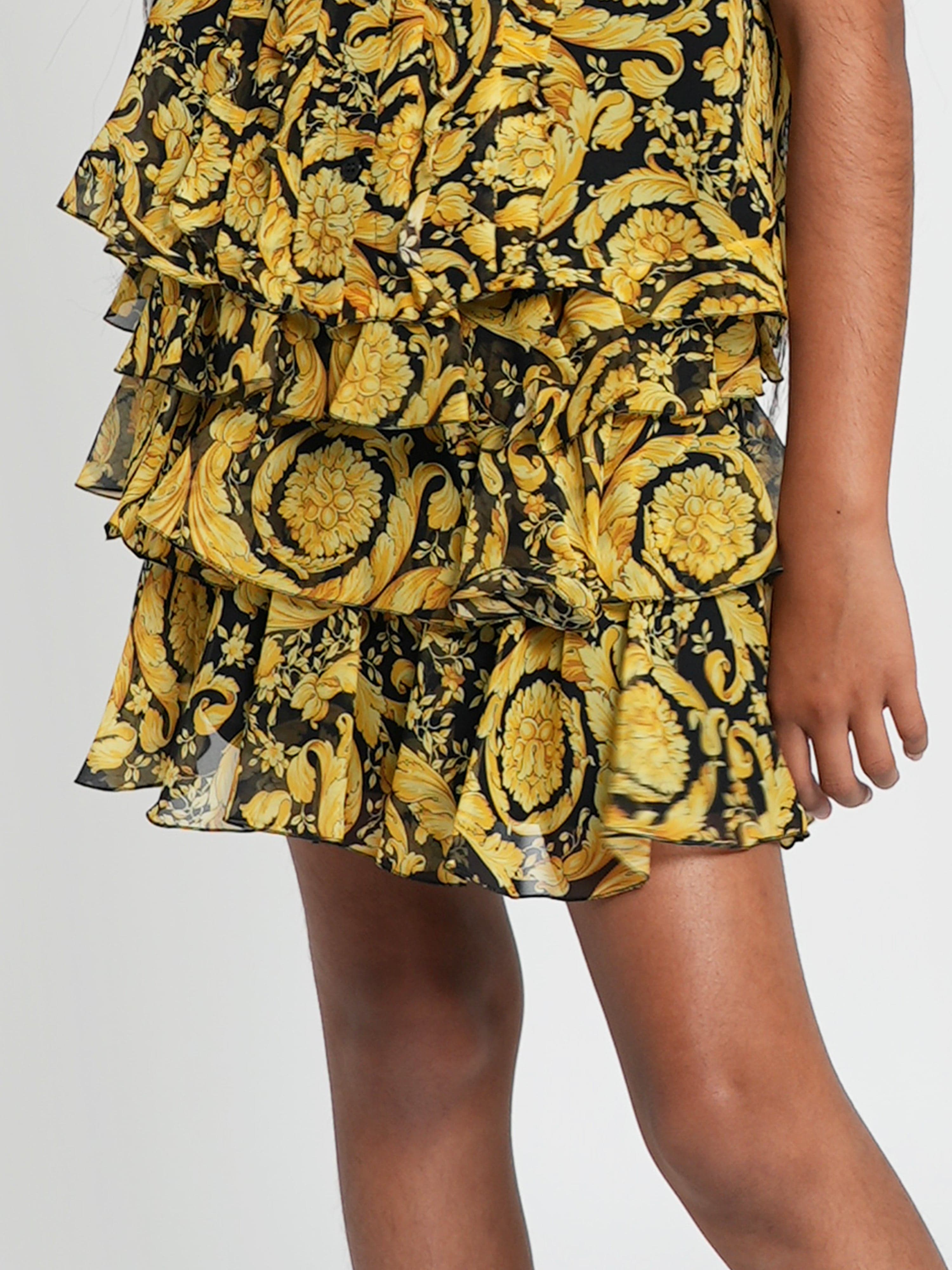 Versace Girls Silk Barocco Ruffle Skirt in Gold