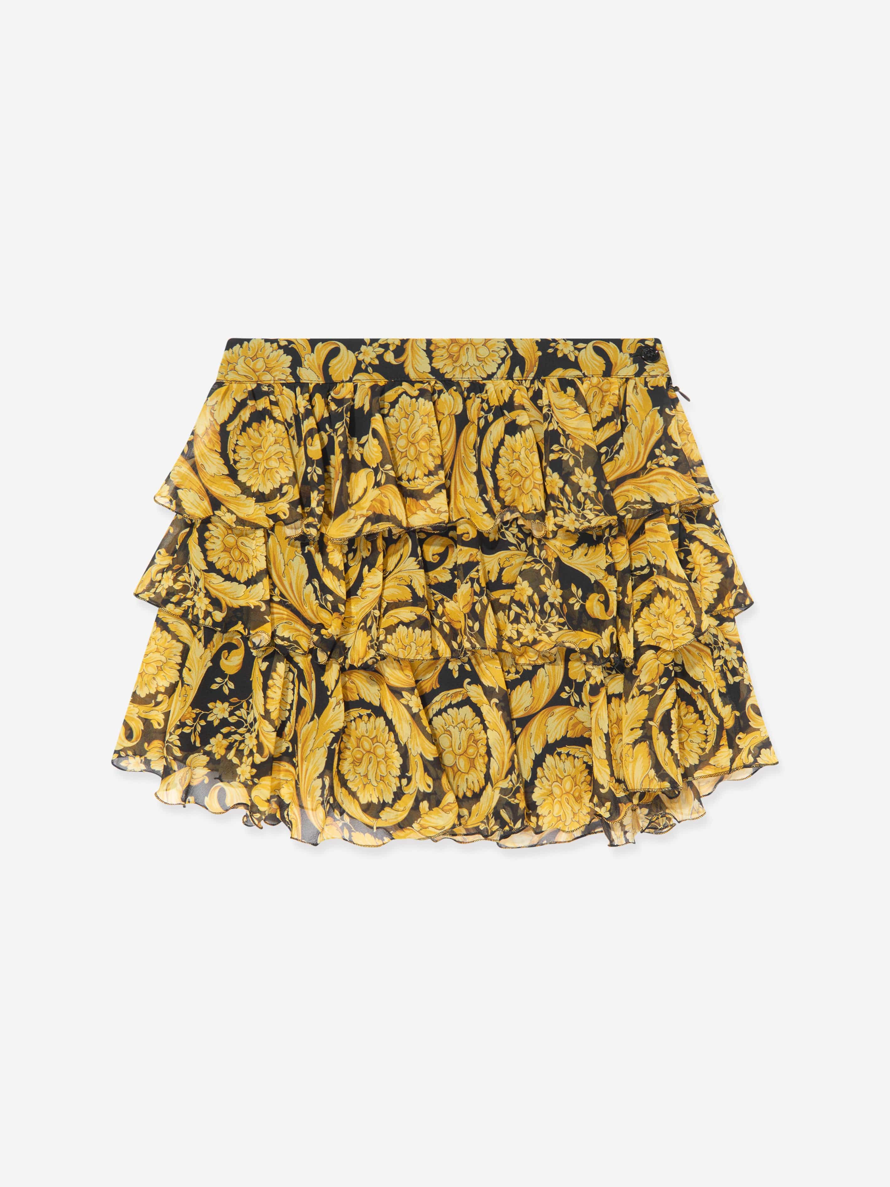 Versace Girls Silk Barocco Ruffle Skirt in Gold