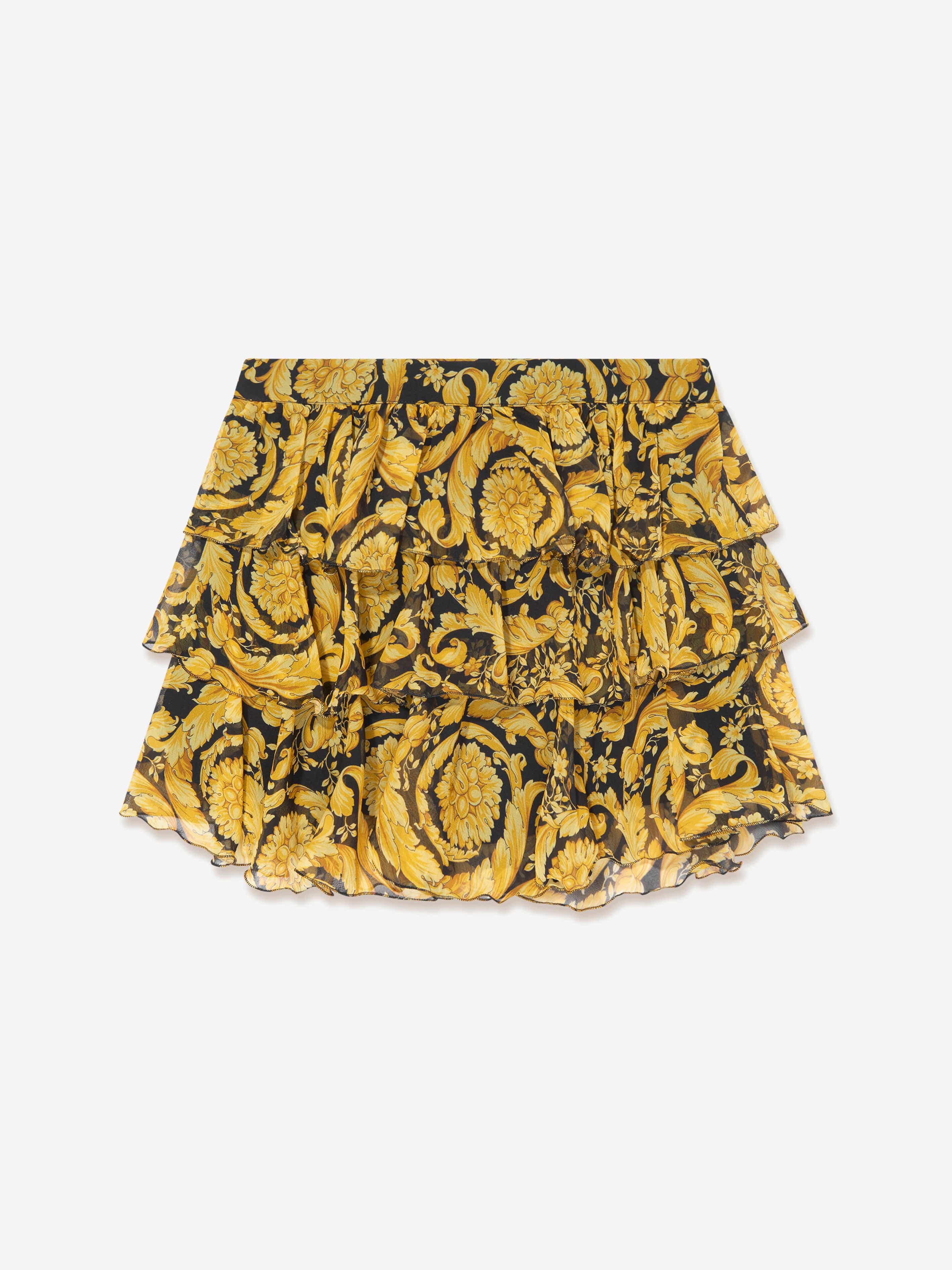 Versace Girls Silk Barocco Ruffle Skirt in Gold