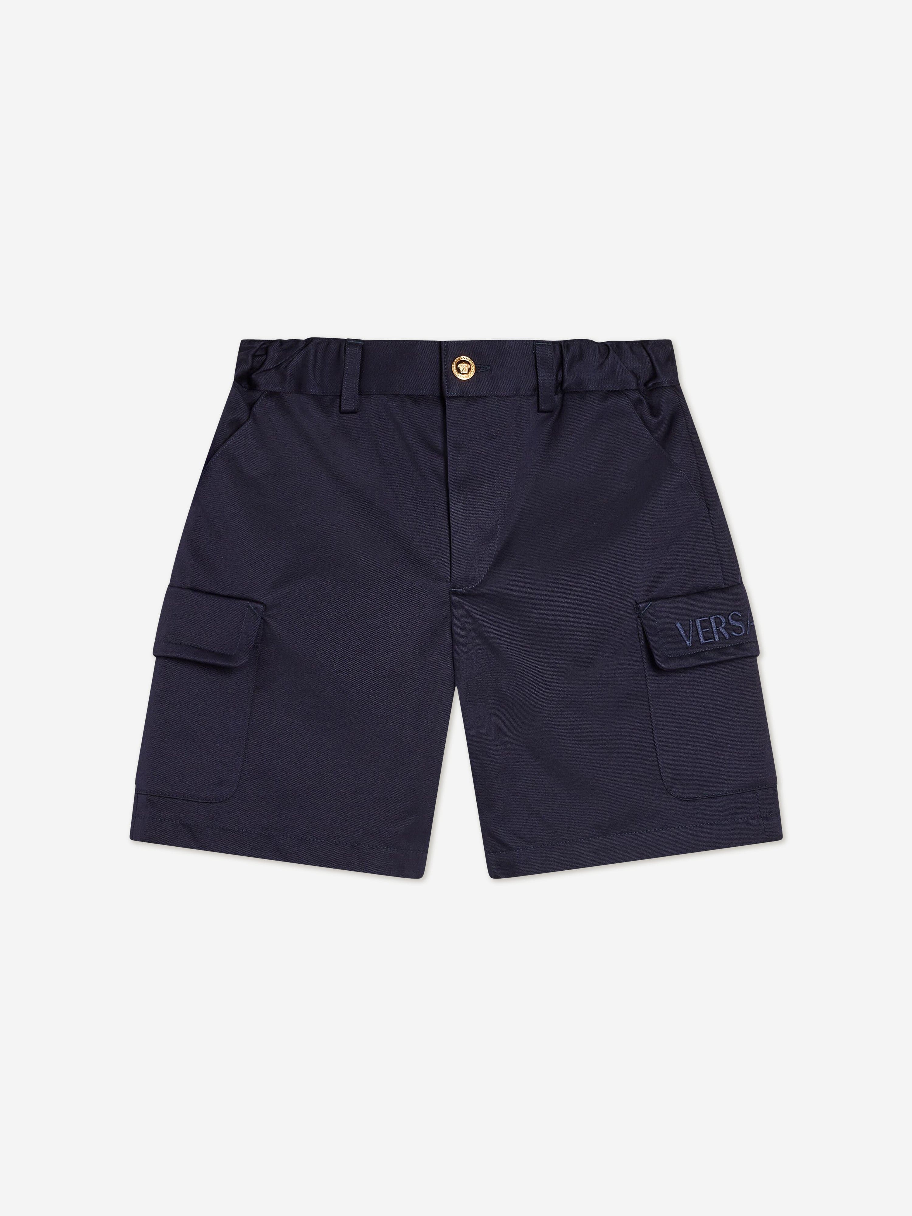 Versace Boys Logo Cargo Shorts in Blue