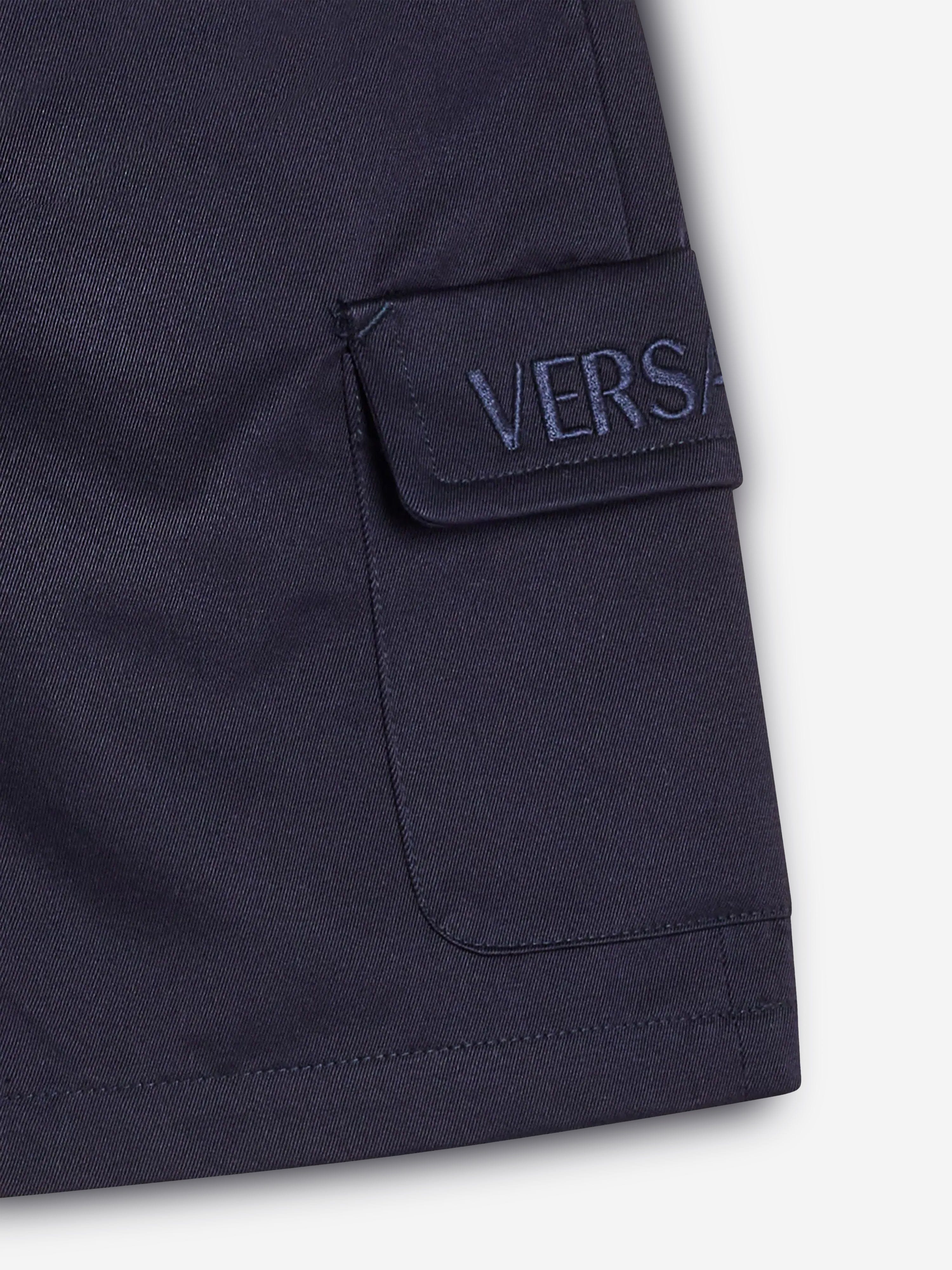 Versace Boys Logo Cargo Shorts in Blue