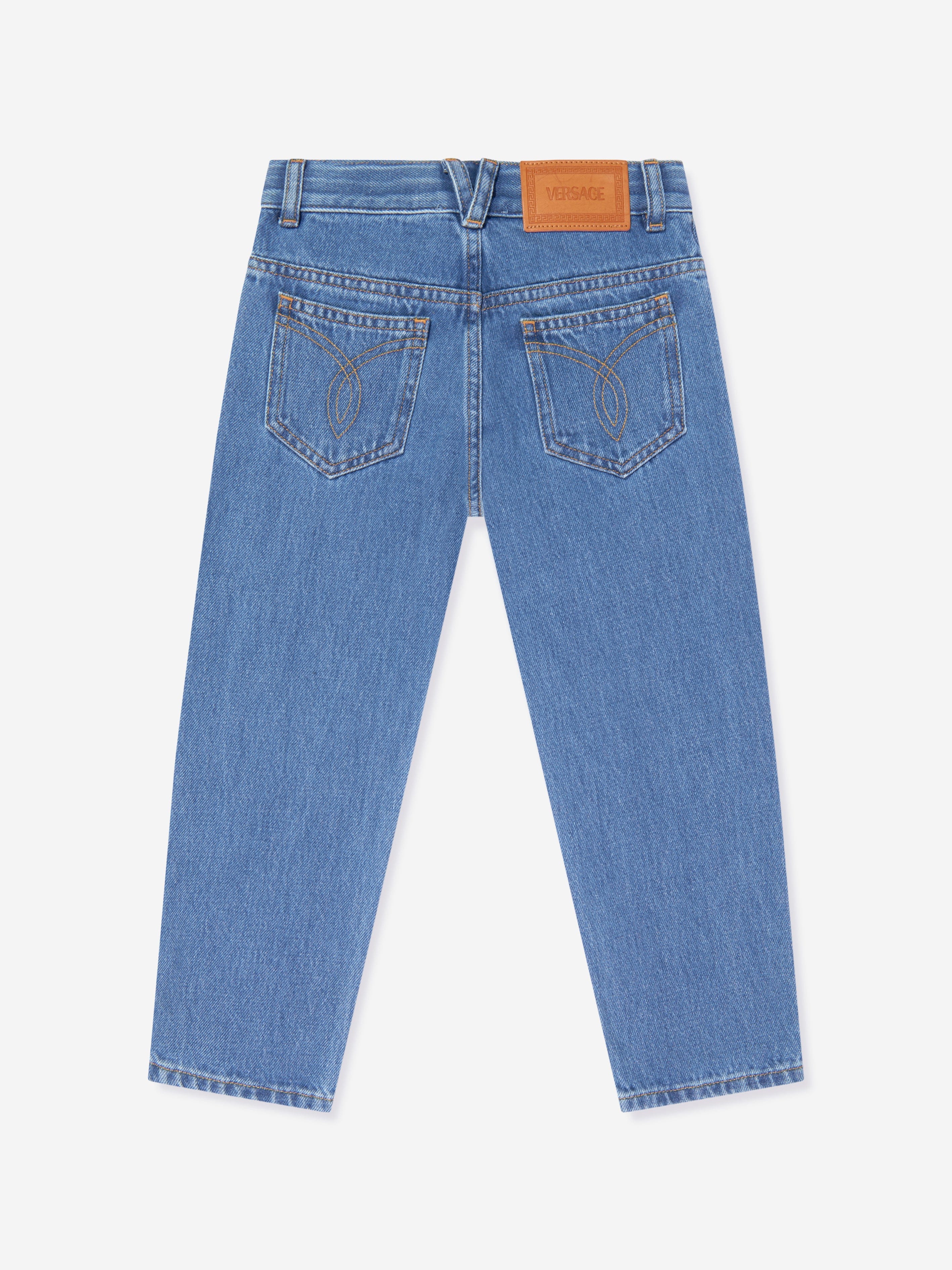 Versace Boys Washed Denim Regular Jeans in Blue