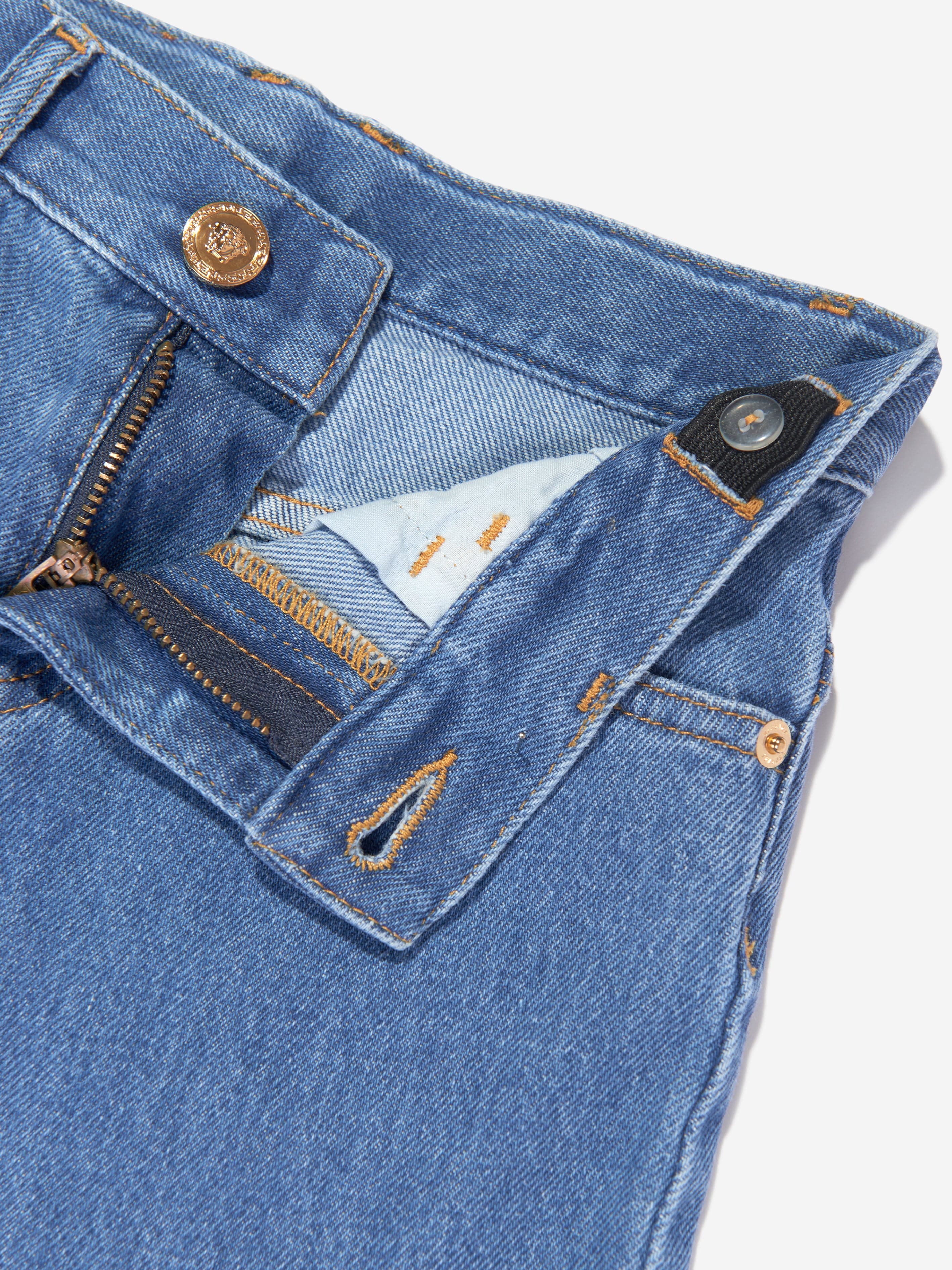 Versace Boys Washed Denim Regular Jeans in Blue