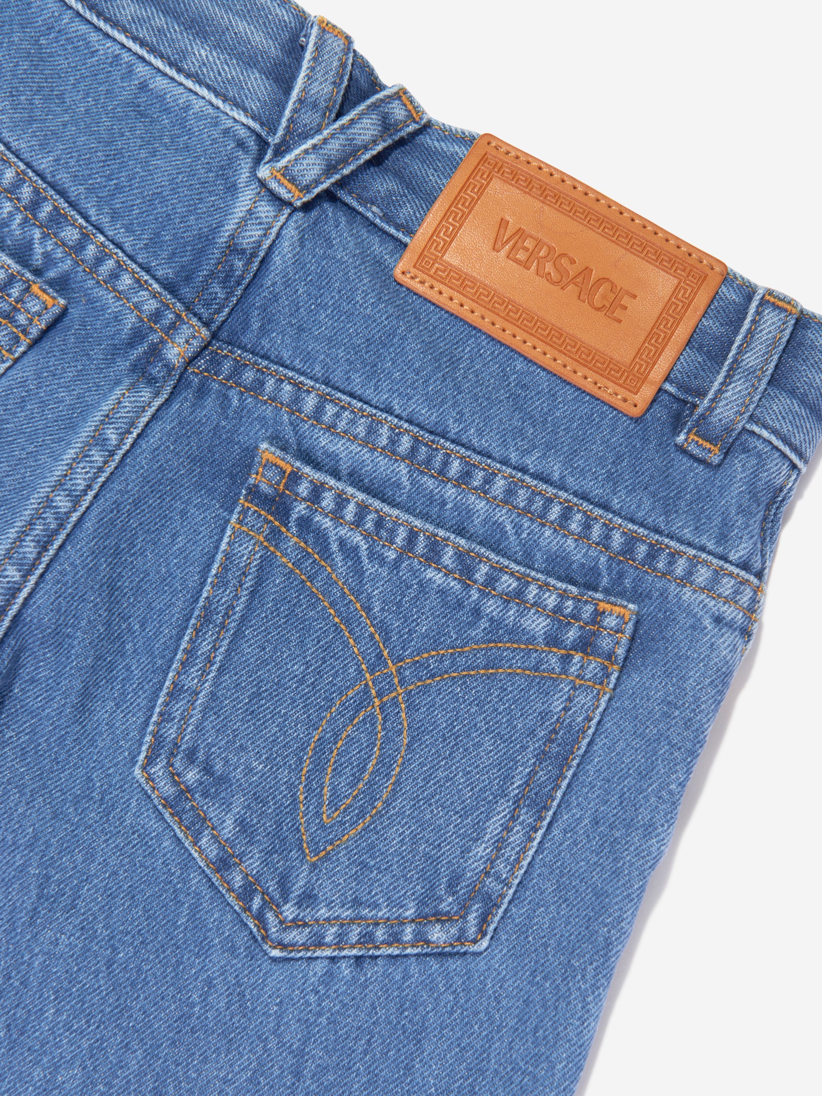 Versace Boys Washed Denim Regular Jeans in Blue