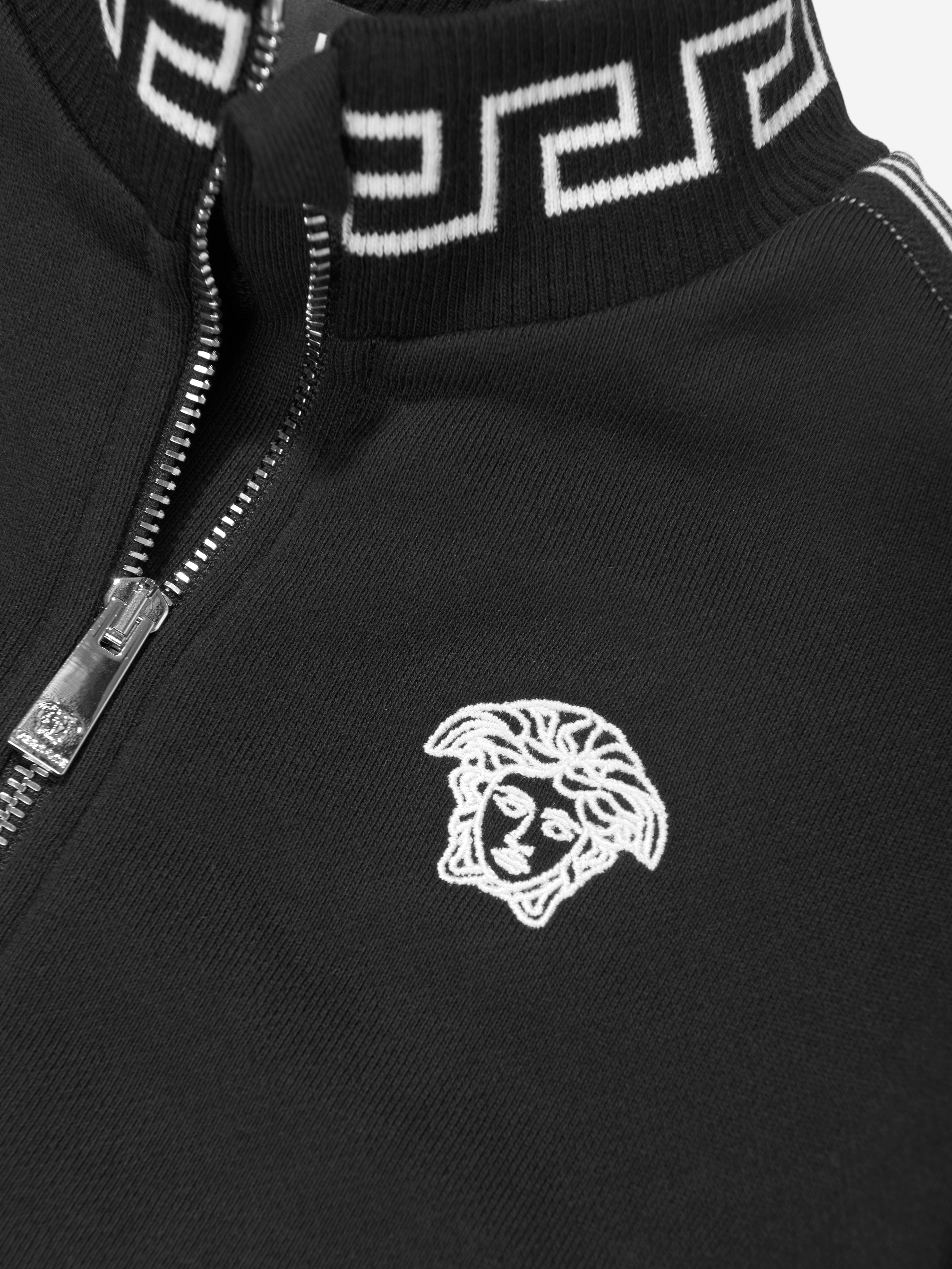 Versace Boys Medusa Logo Zip Up Top in Black