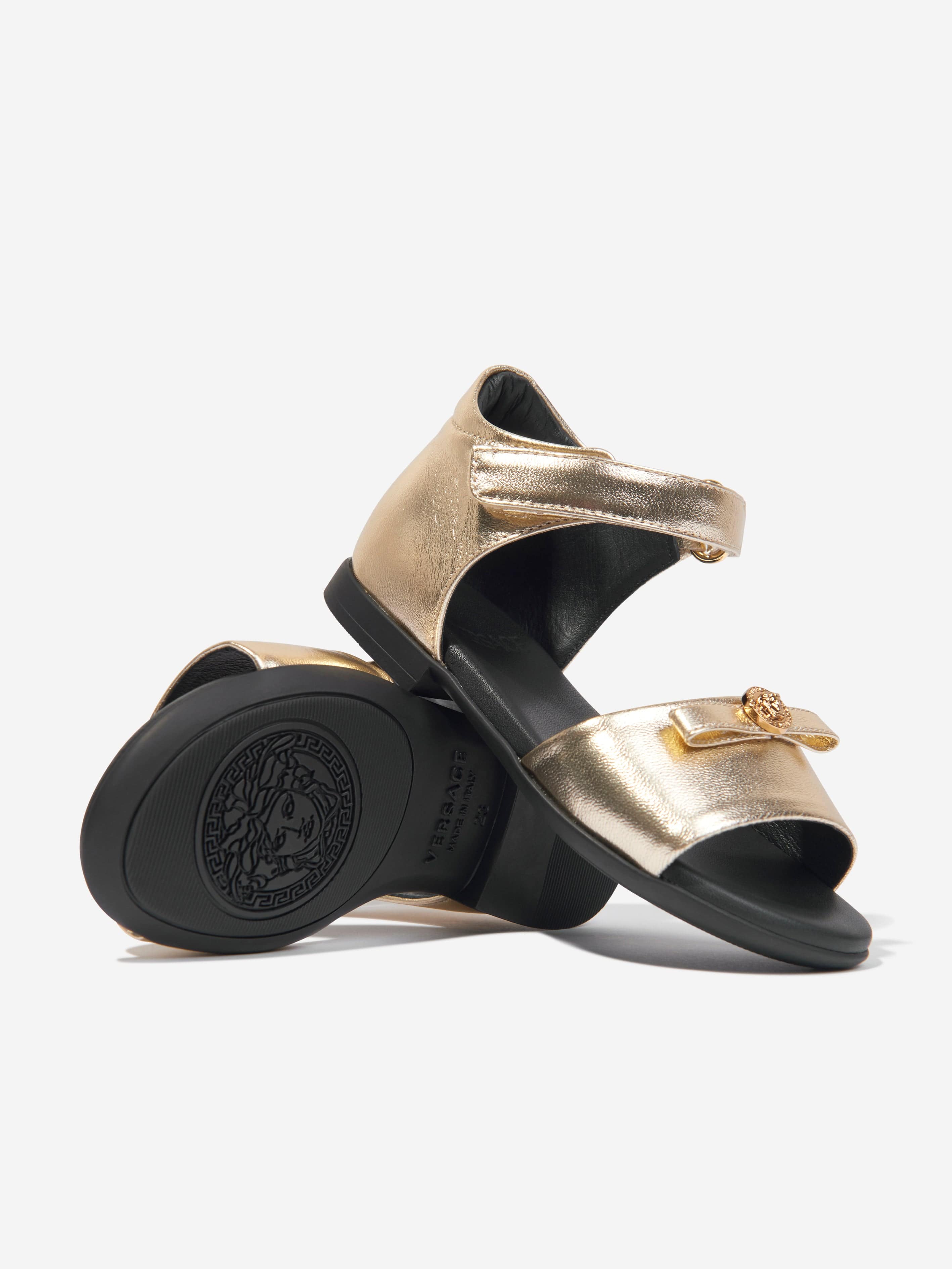 Versace Girls Leather Logo Sandals in Gold