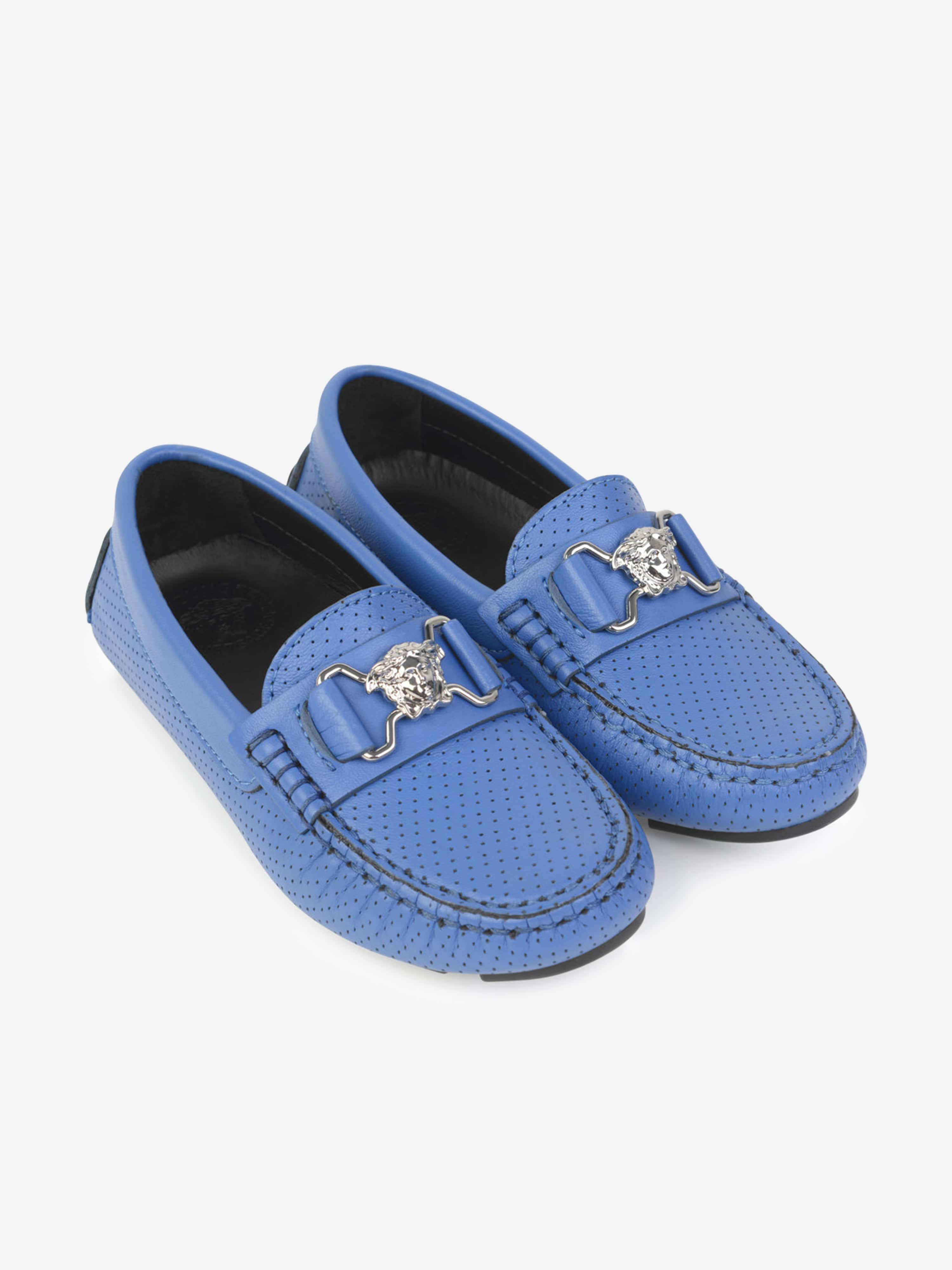 Versace Boys & Silver Leather Moccasins