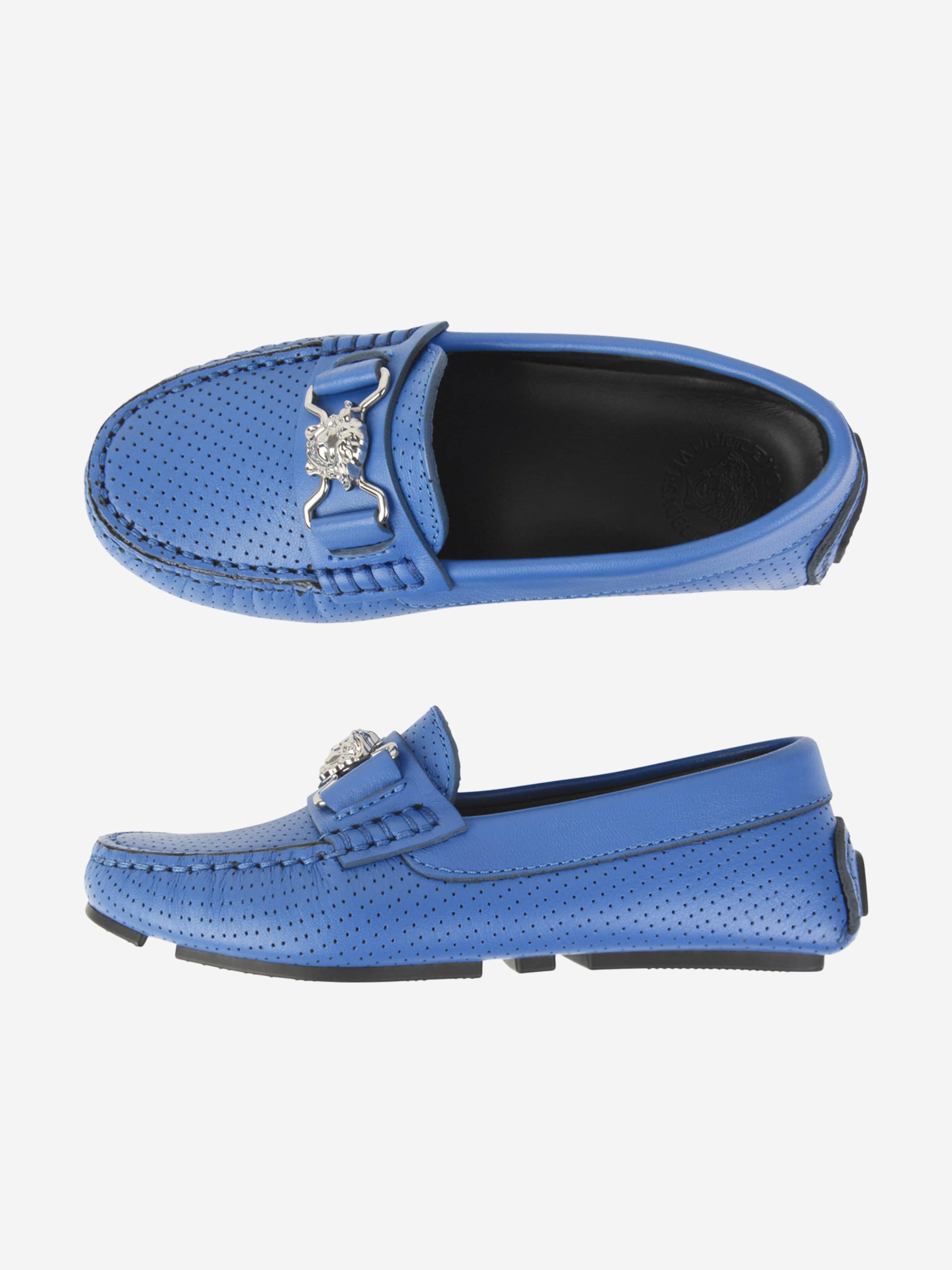 Versace Boys & Silver Leather Moccasins