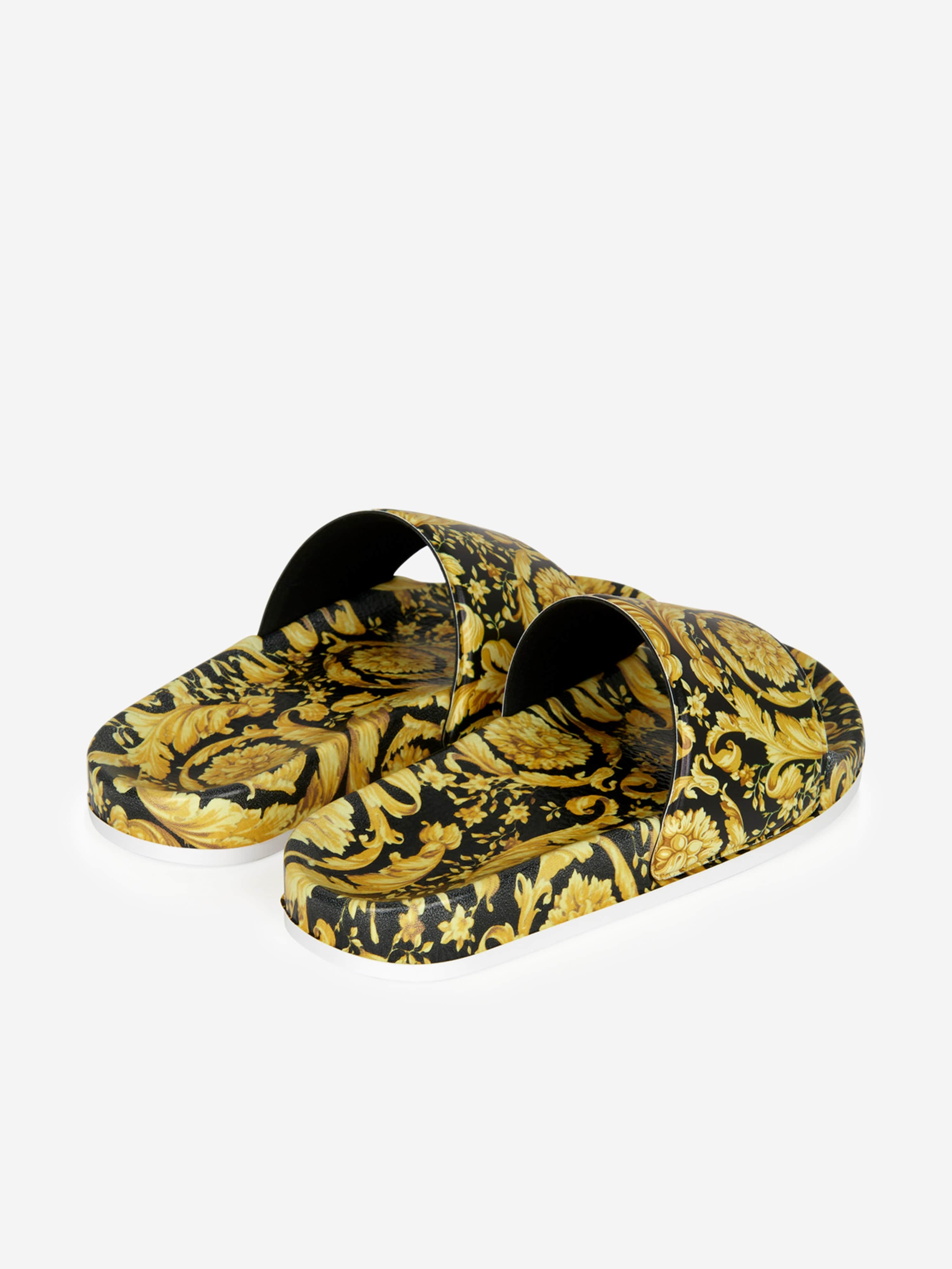 Versace Kids Barocco Print Sliders in Gold