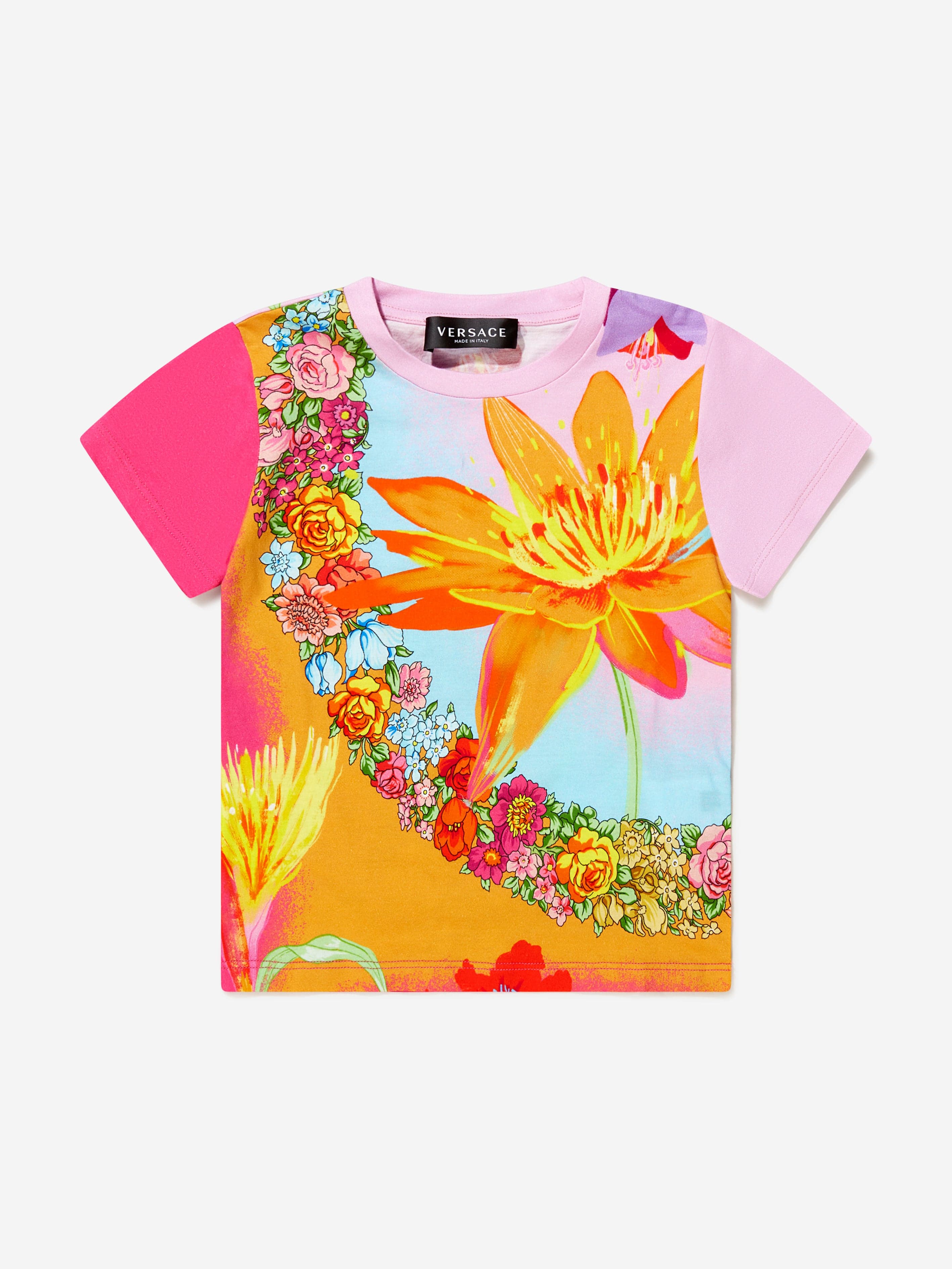 Versace Girls Cotton Jersey Logo Flower Print T-Shirt