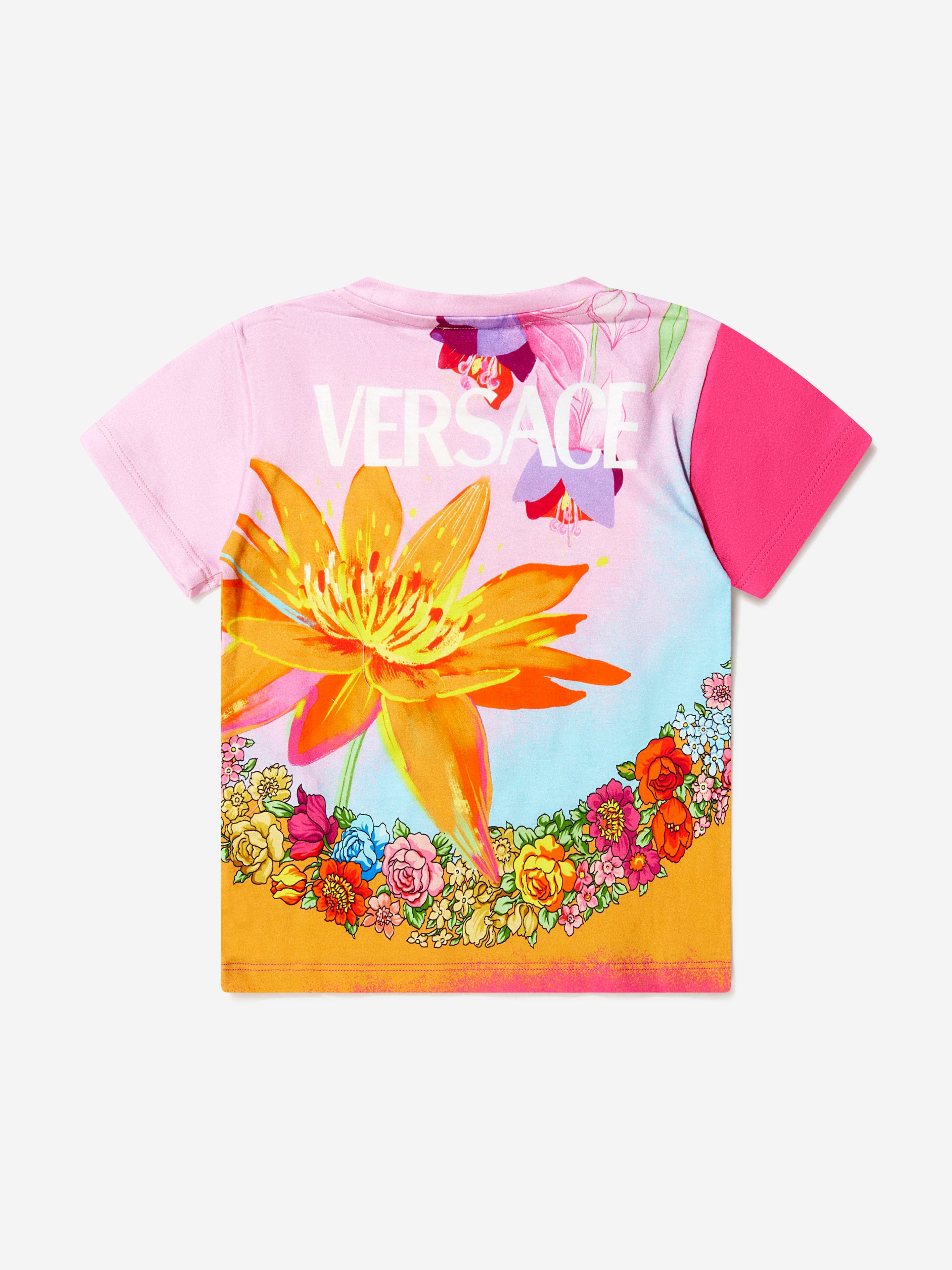 Versace Girls Cotton Jersey Logo Flower Print T-Shirt