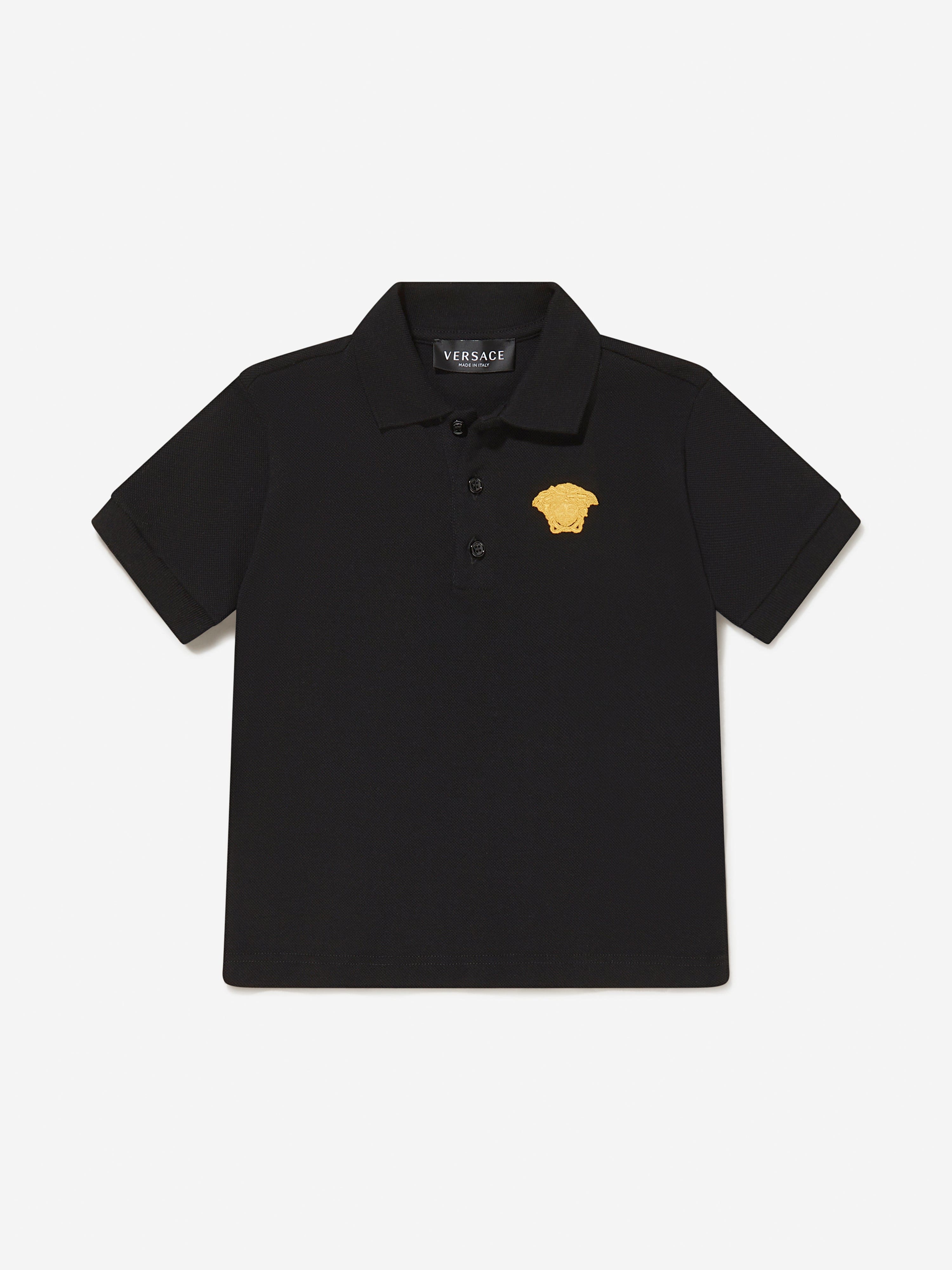 Versace Boys Medusa Logo Polo Shirt in Black