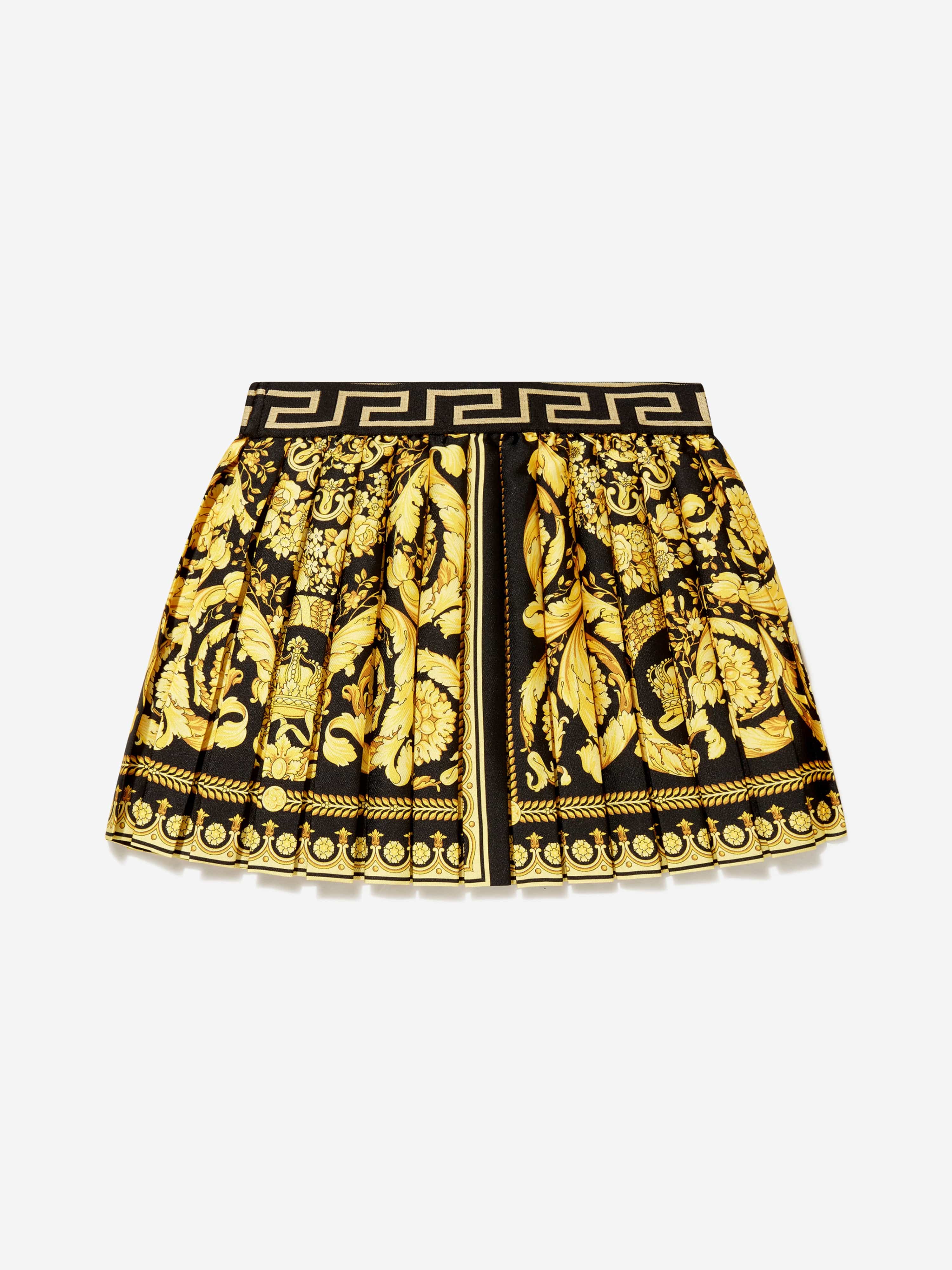 Versace Girls Barocco Pleated Skirt in Black