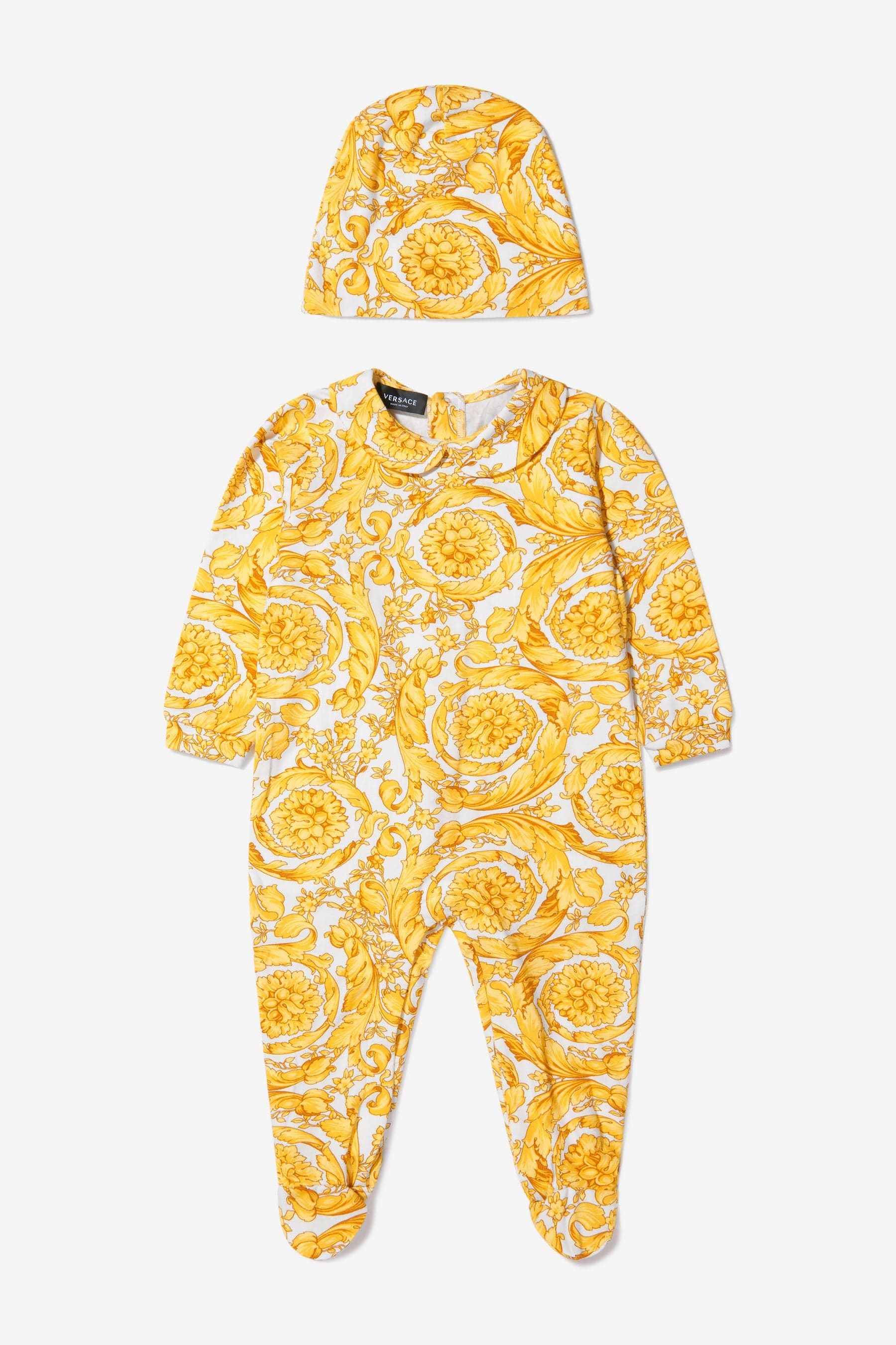 Versace Baby Unisex Cotton Barocco Print Babygrow and Hat Gift Set (2 Piece)