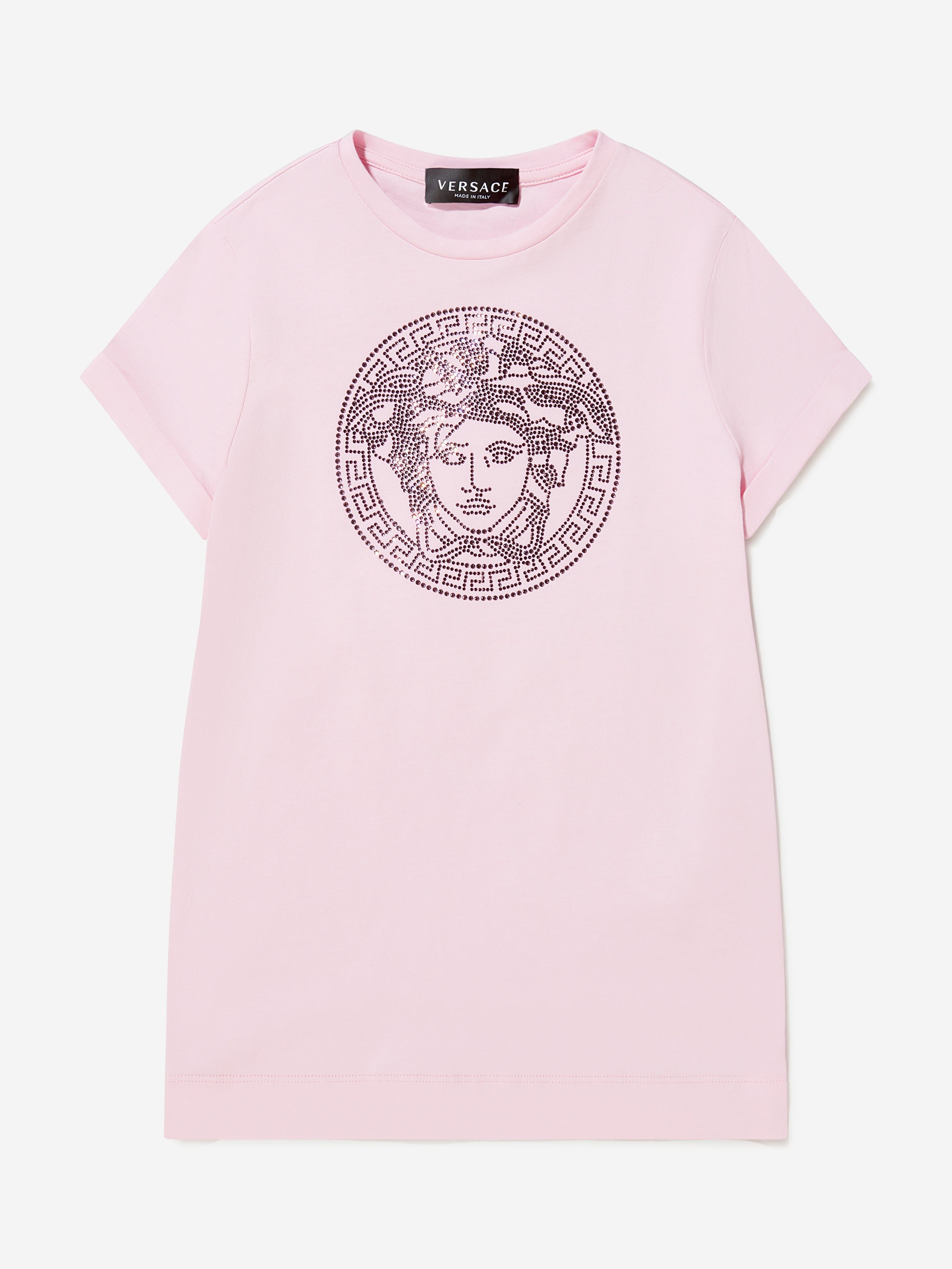 Versace Girls Cotton Jersey Diamante Logo Dress