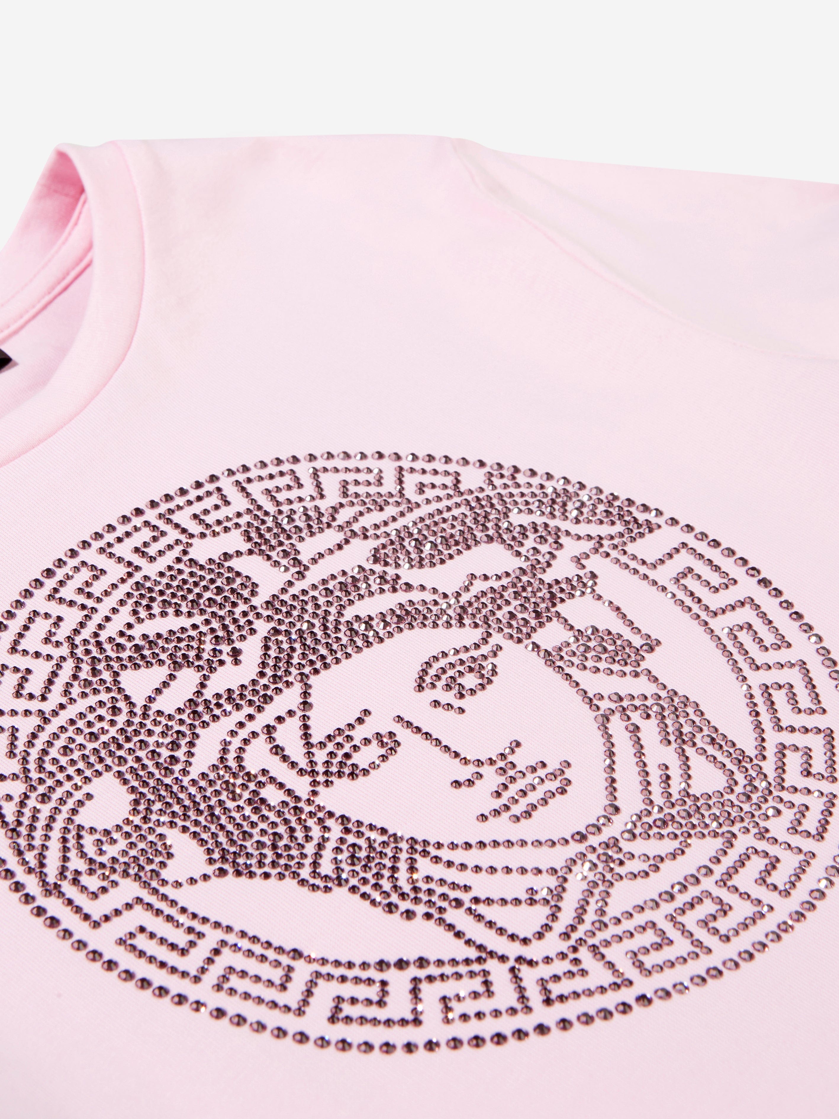 Versace Girls Cotton Jersey Diamante Logo Dress