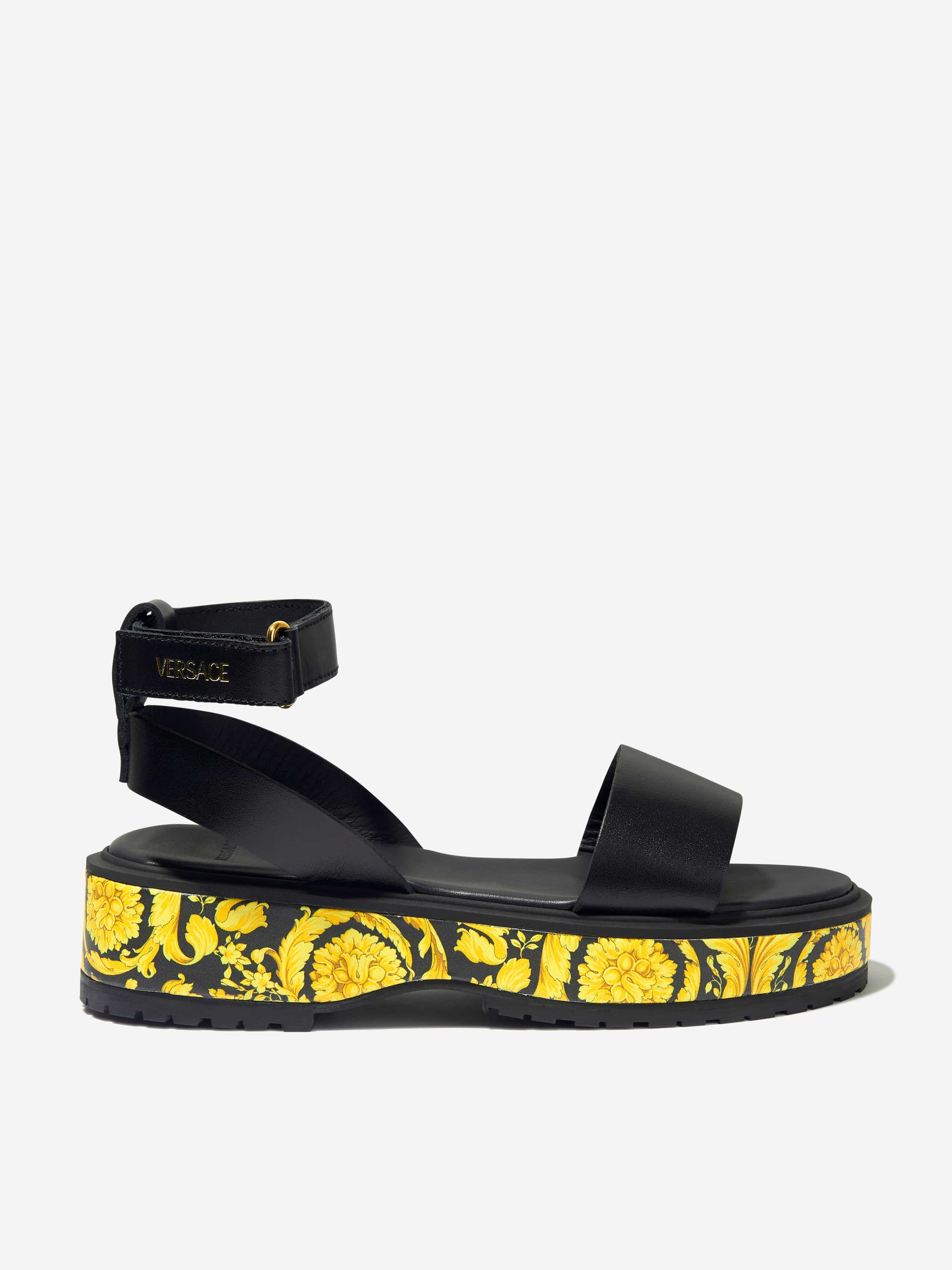 Versace Girls Leather Barocco Print Sandals