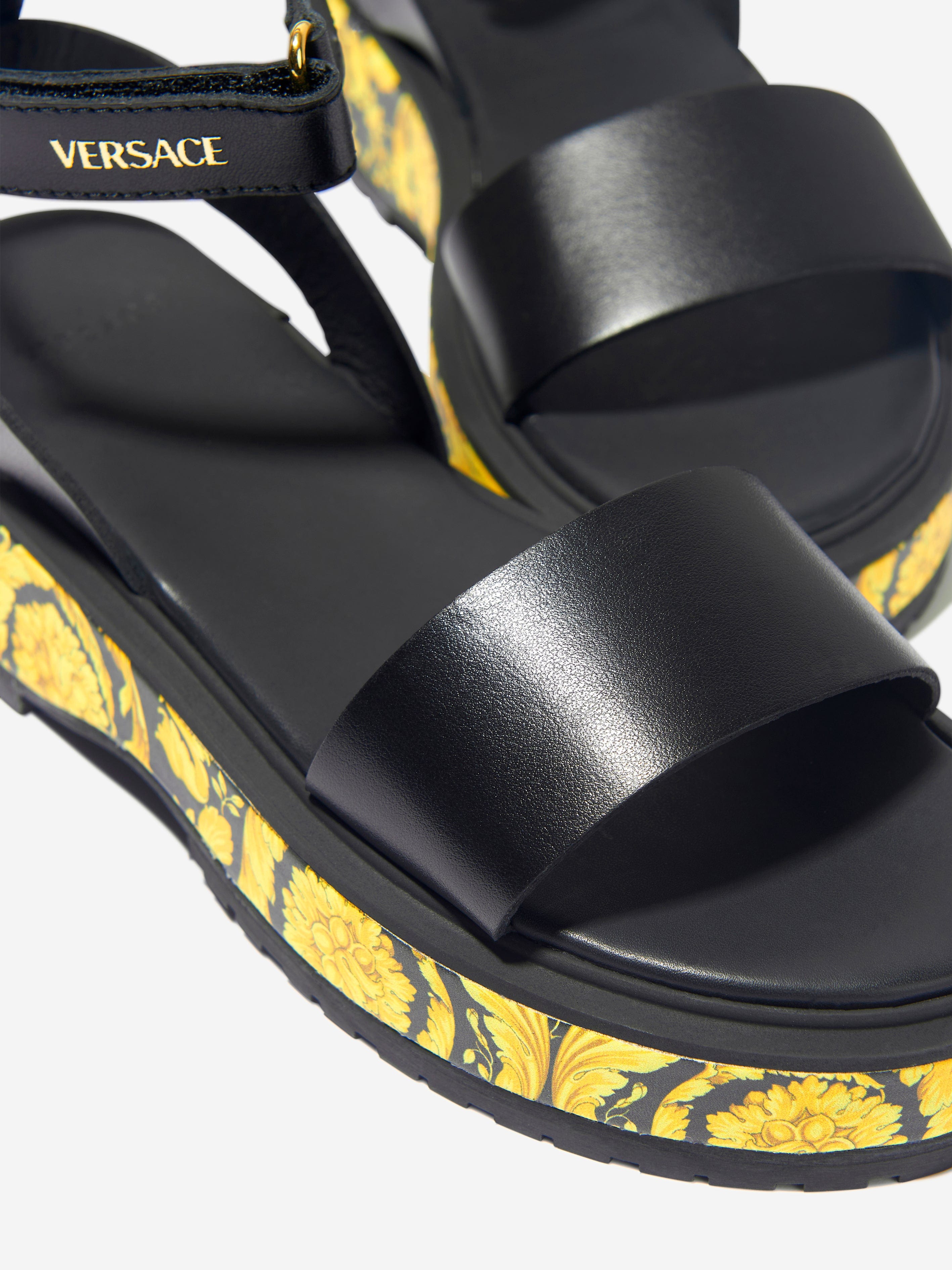 Versace Girls Leather Barocco Print Sandals