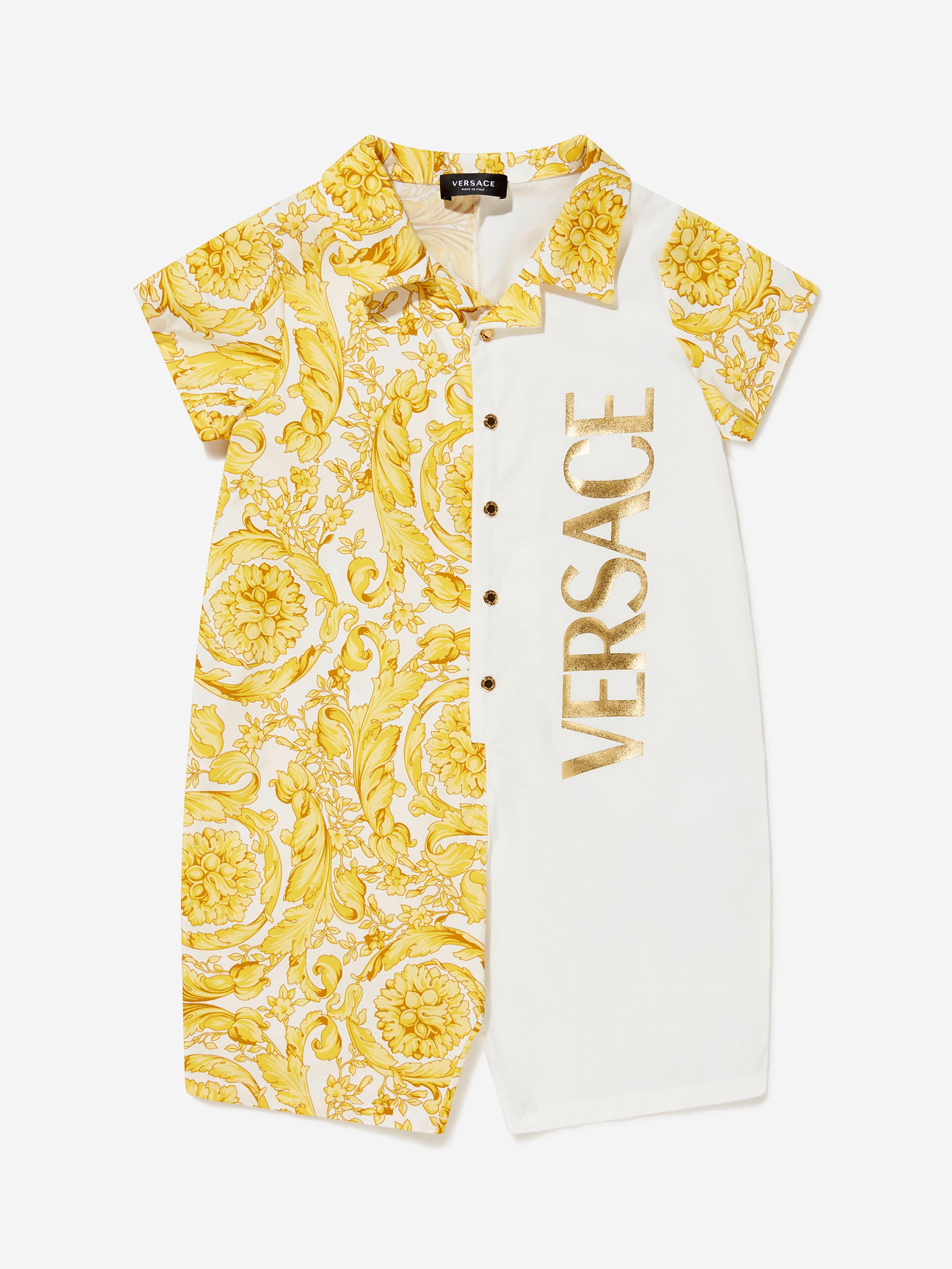 Versace Baby Barocco Polo Romper in Gold