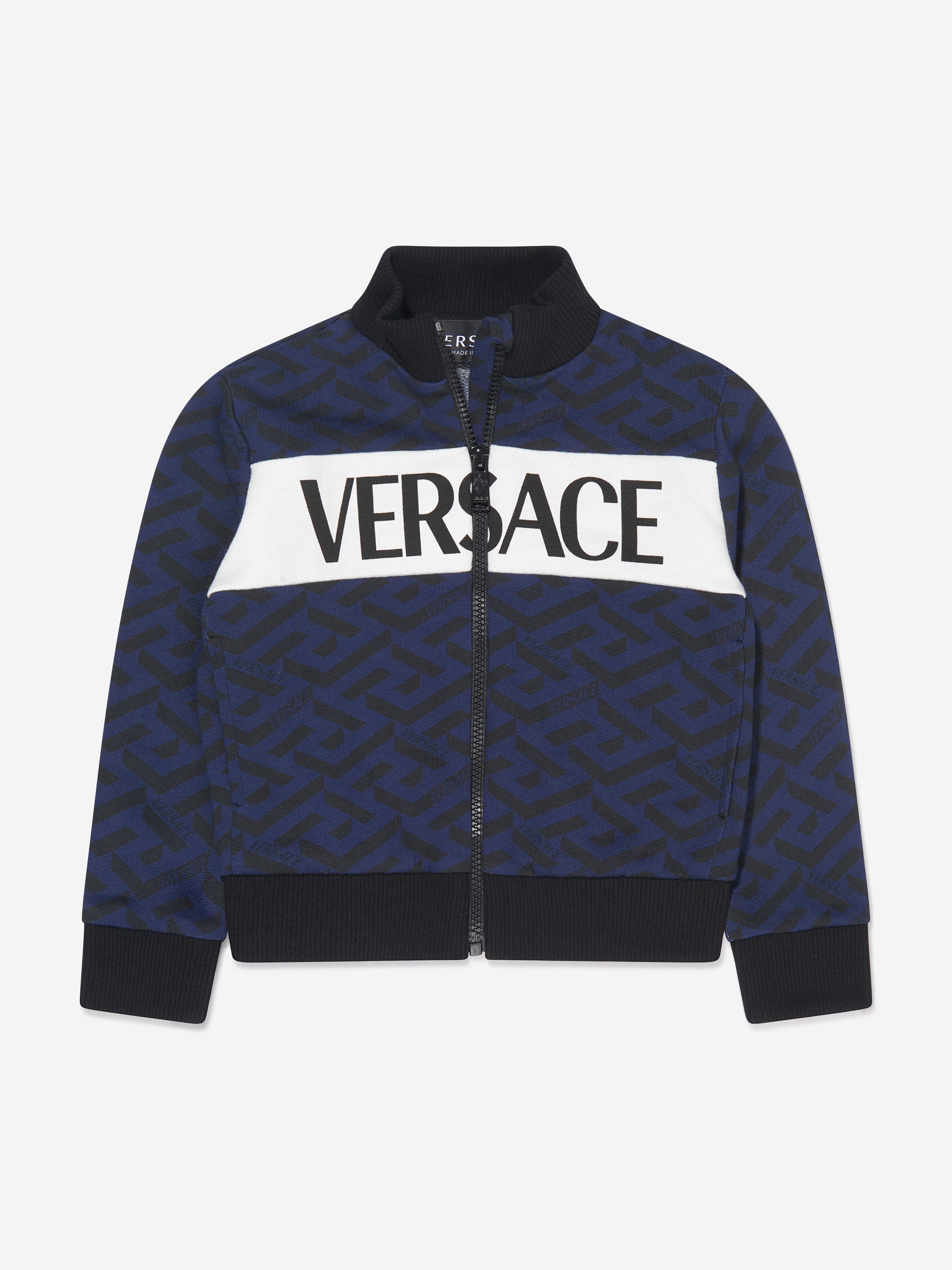 Versace Baby Boys Cotton La Greca Signaure Print Logo Zip Up Top