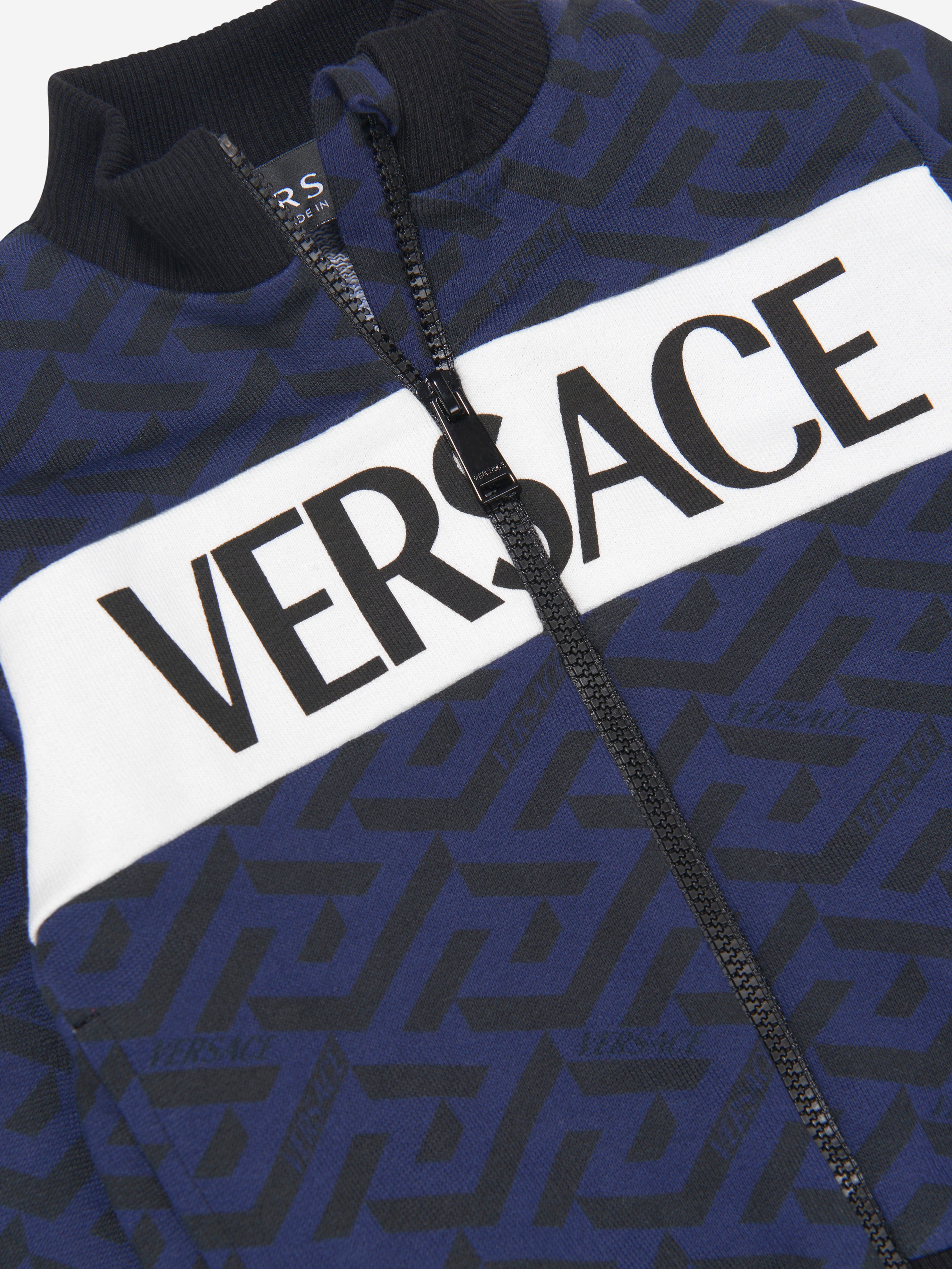 Versace Baby Boys Cotton La Greca Signaure Print Logo Zip Up Top