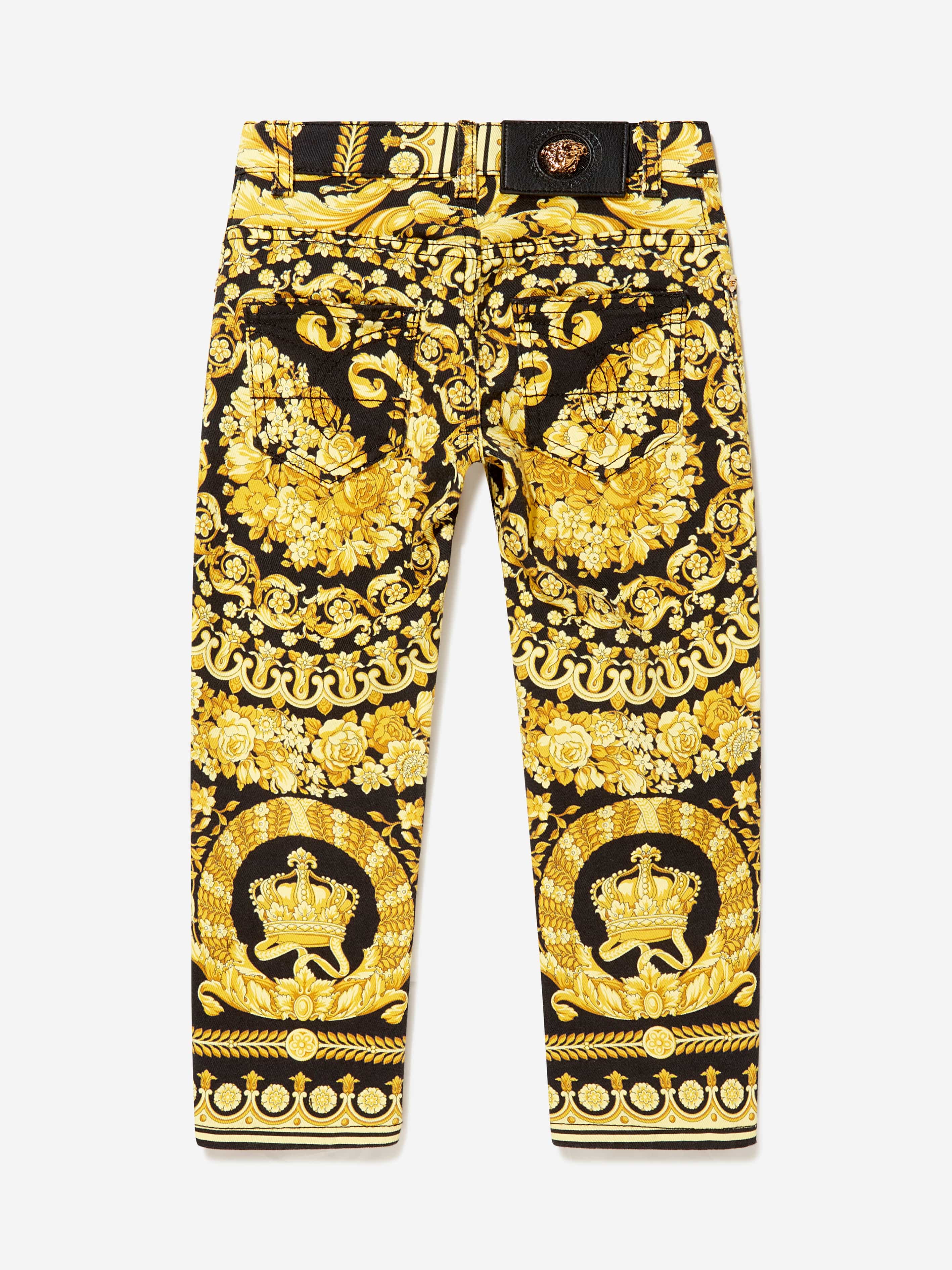 Versace Boys Cotton Denim Barocco Print Pants