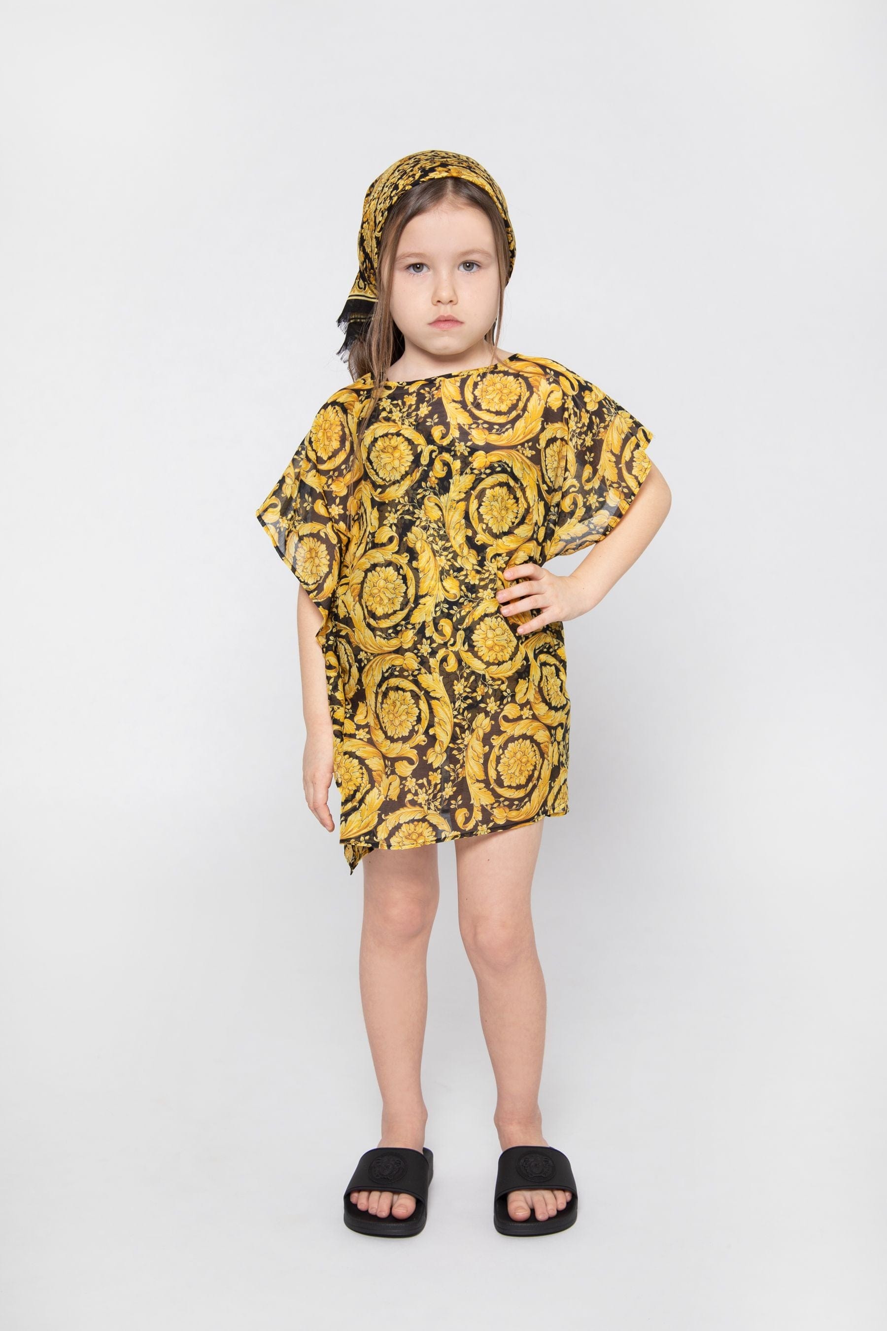 Versace Girls Cotton And Silk Baroque Kaftan