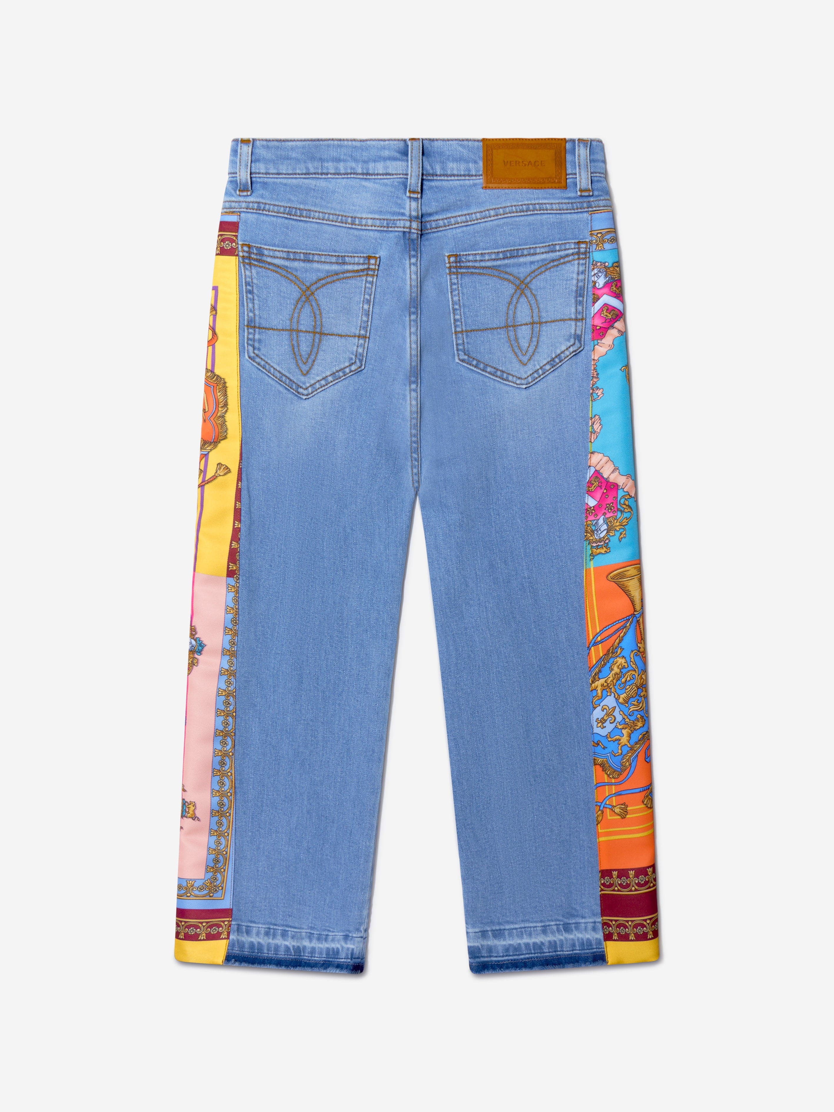 Versace Girls Cotton Denim Royalty Print Flared Jeans