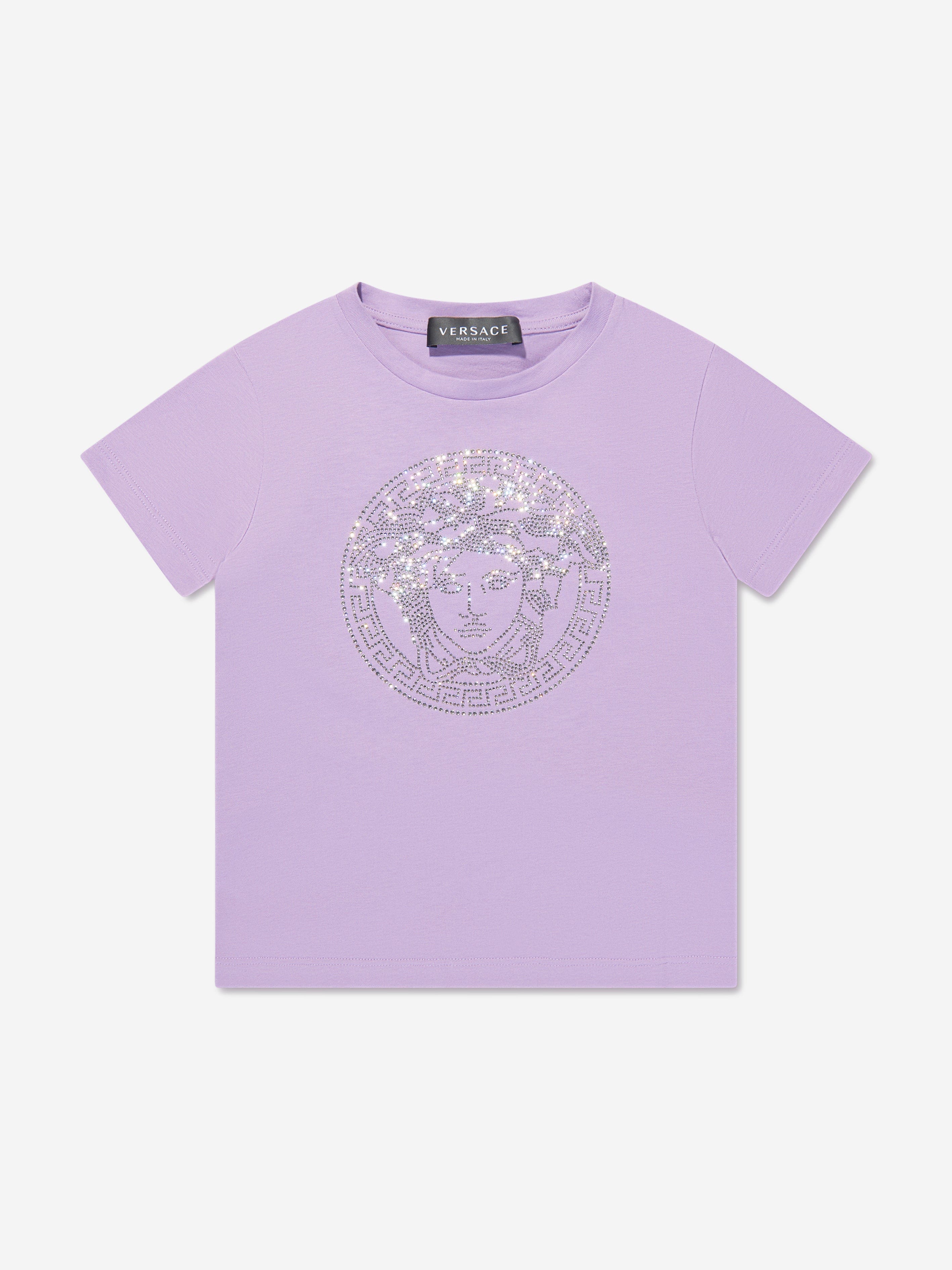 Versace Girls Crystal Medusa Logo T-Shirt in Lilac