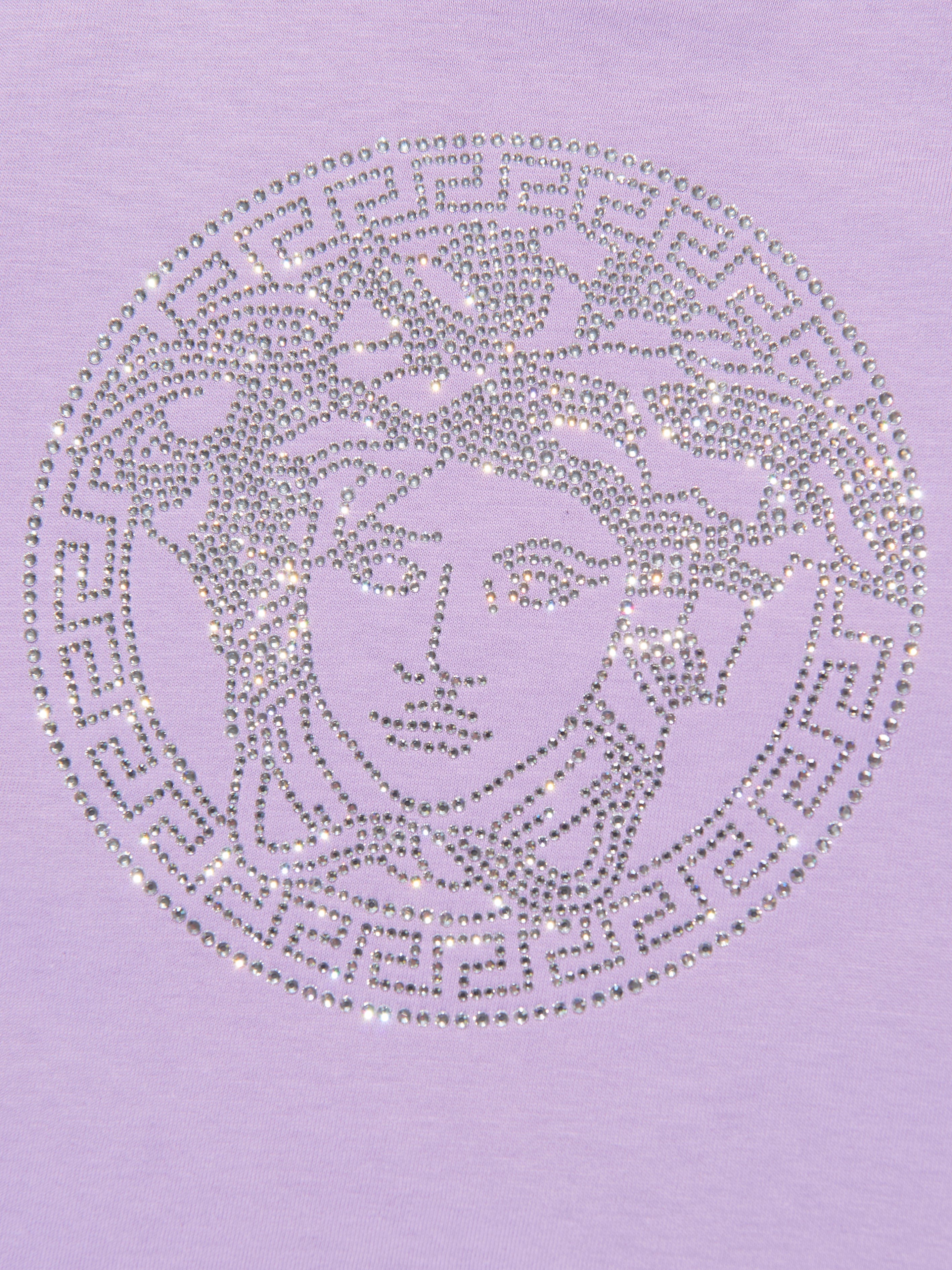 Versace Girls Crystal Medusa Logo T-Shirt in Lilac