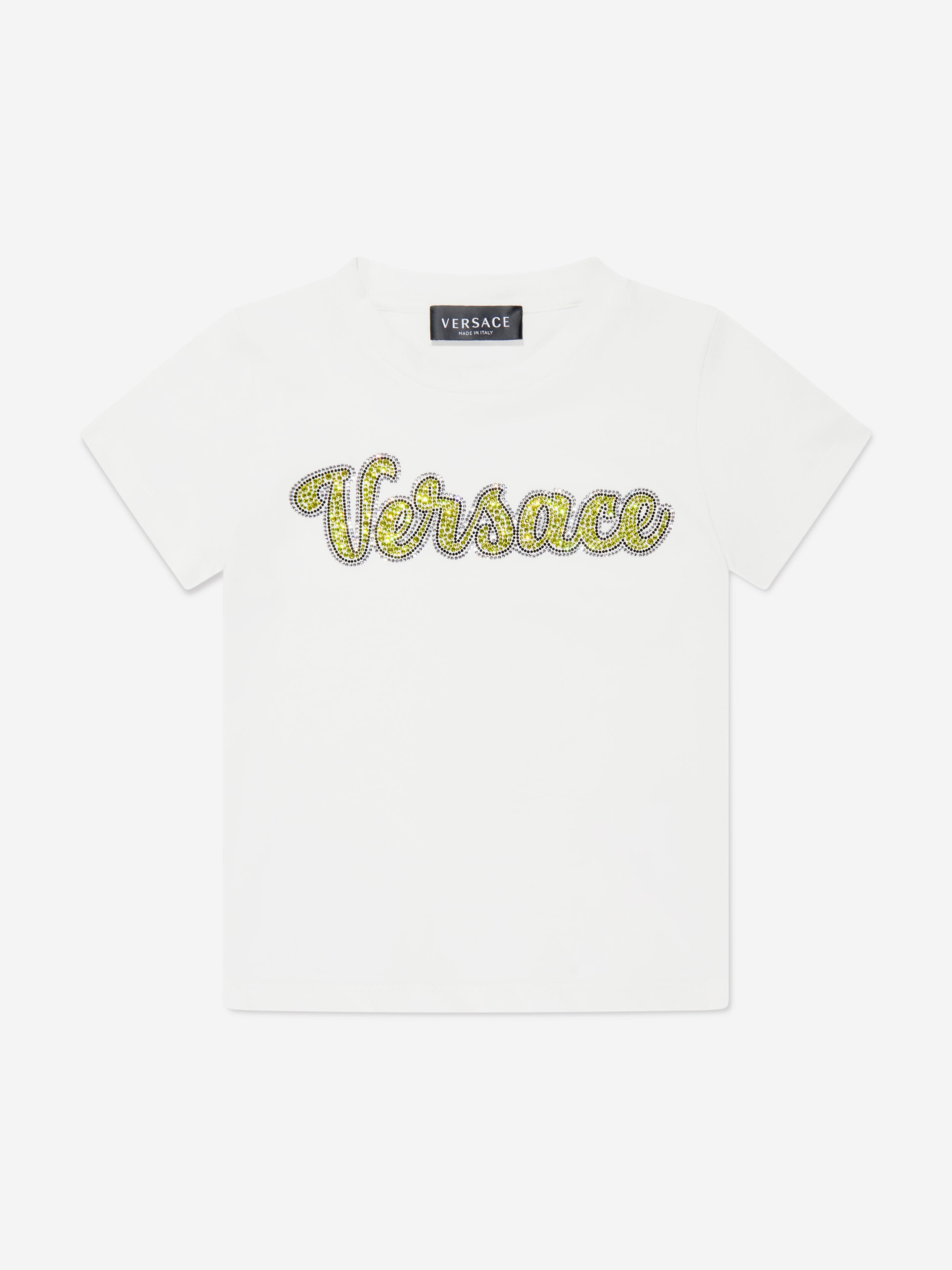 Versace Kids Crystal Logo T-Shirt in White