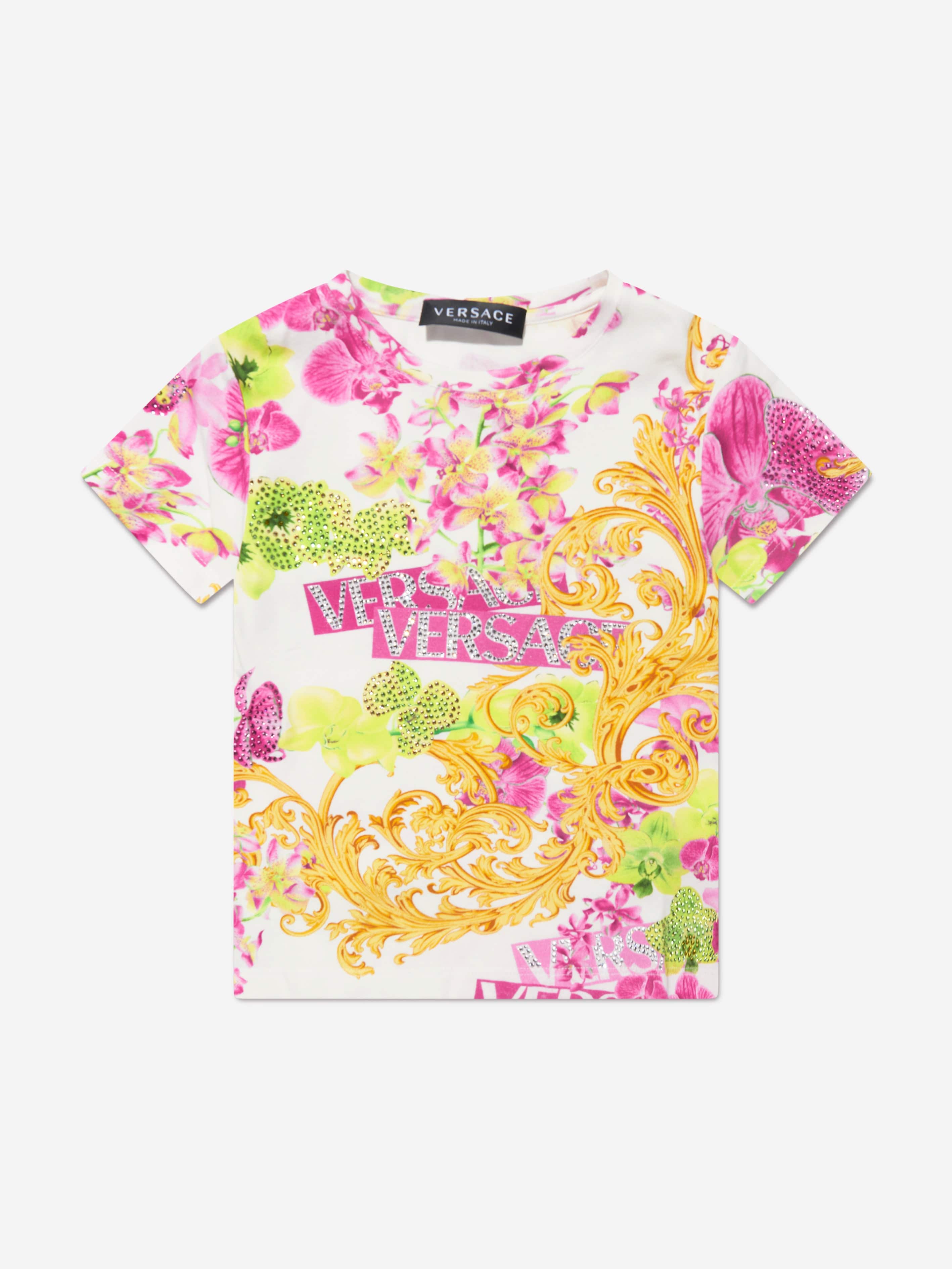 Versace Girls Orchid Logo T-Shirt in White