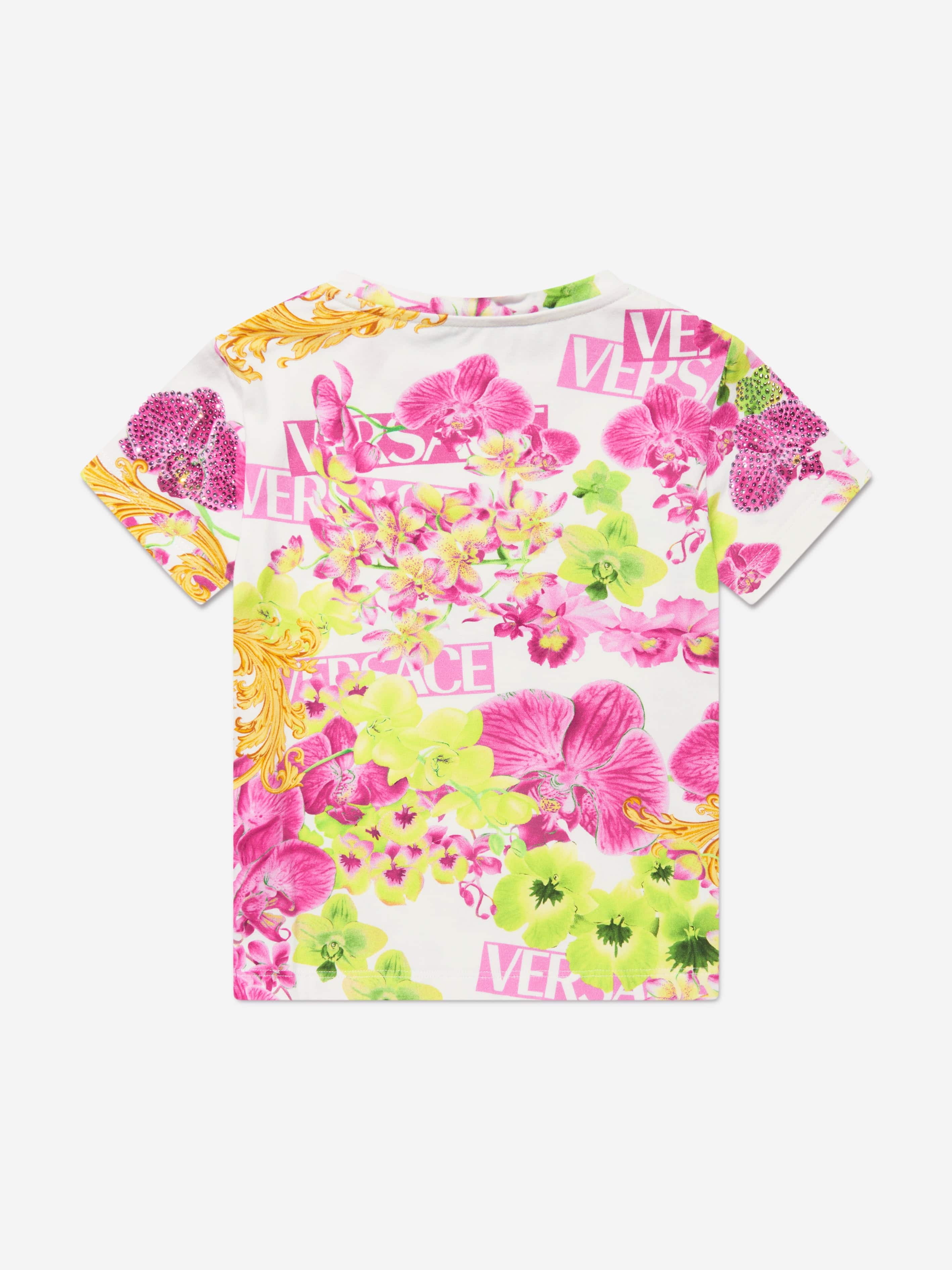 Versace Girls Orchid Logo T-Shirt in White