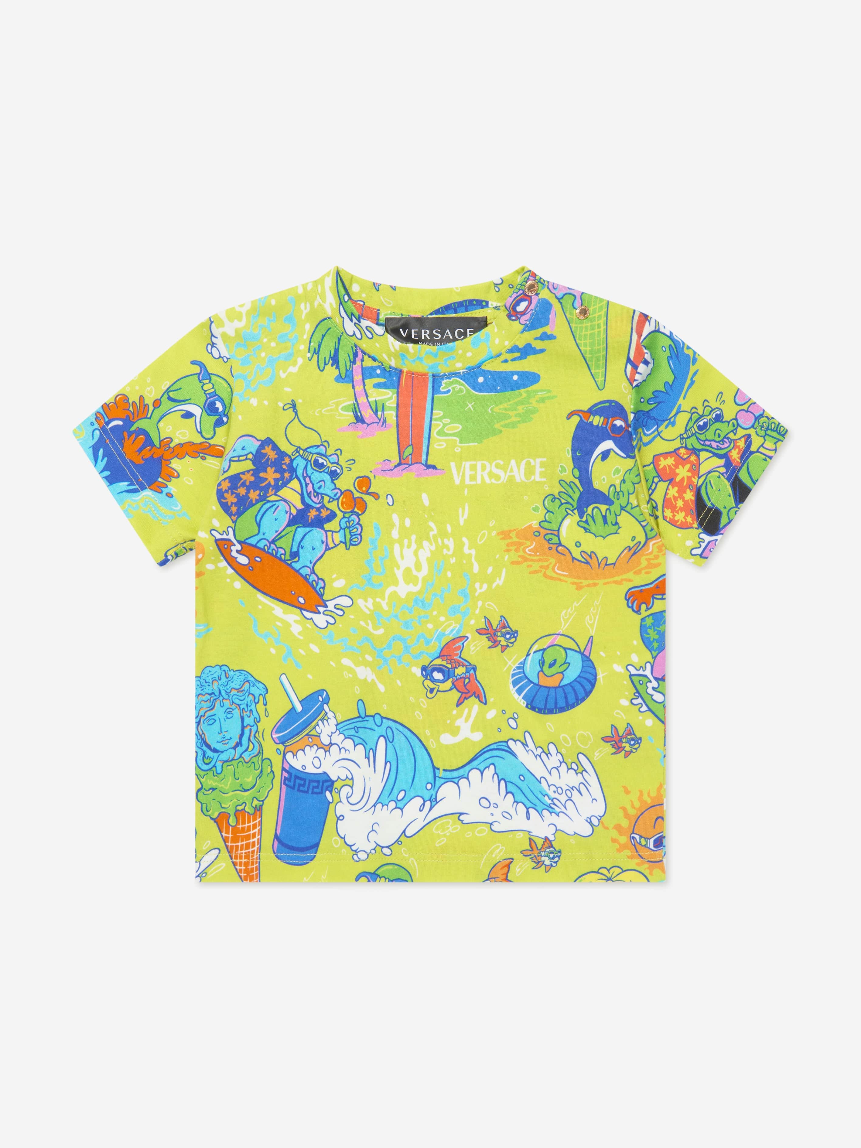 Versace Baby Boys Summer Print T-Shirt in Yellow