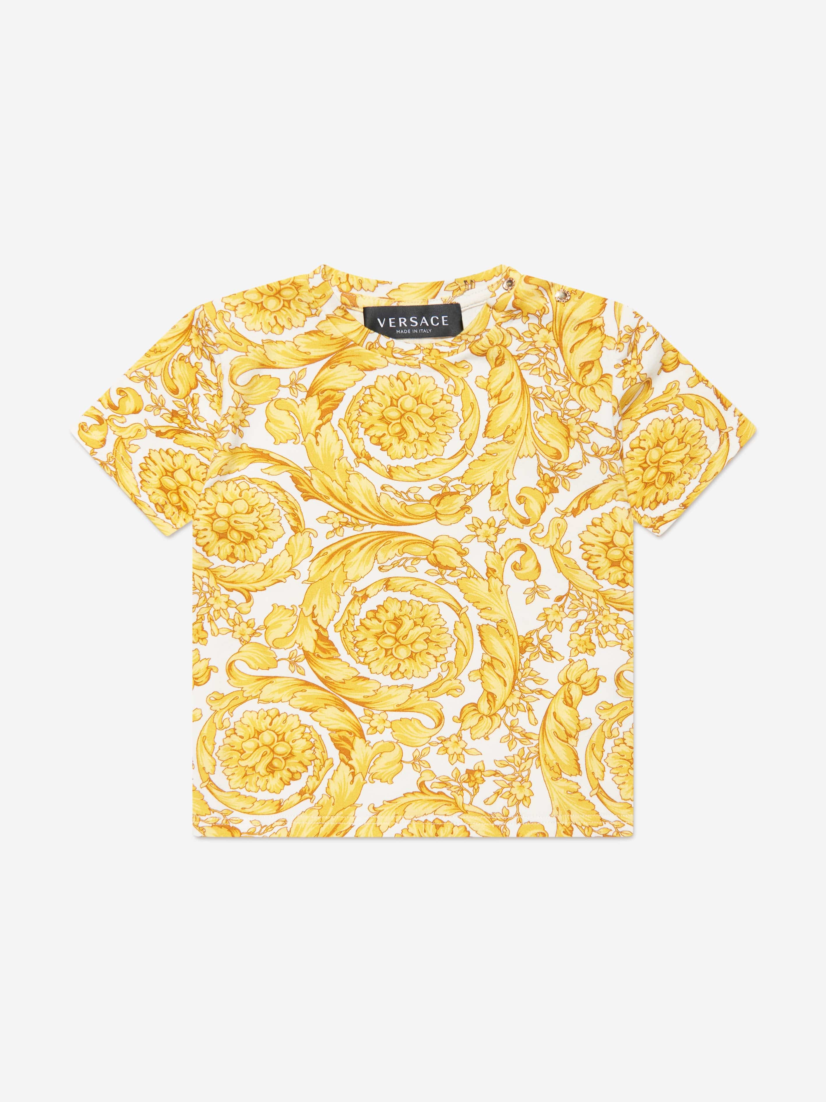 Versace Baby Barocco Print T-Shirt in Gold