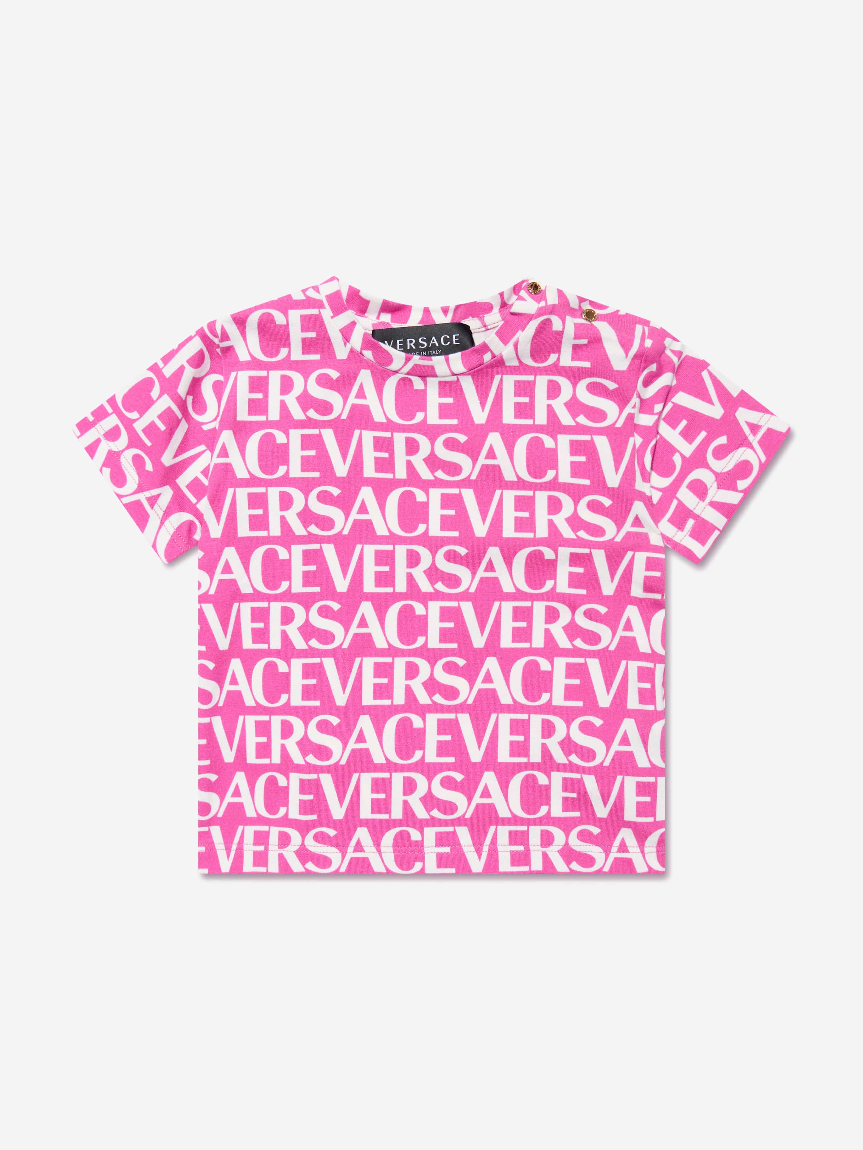 Versace Baby Girls Logo Print T-Shirt in Pink