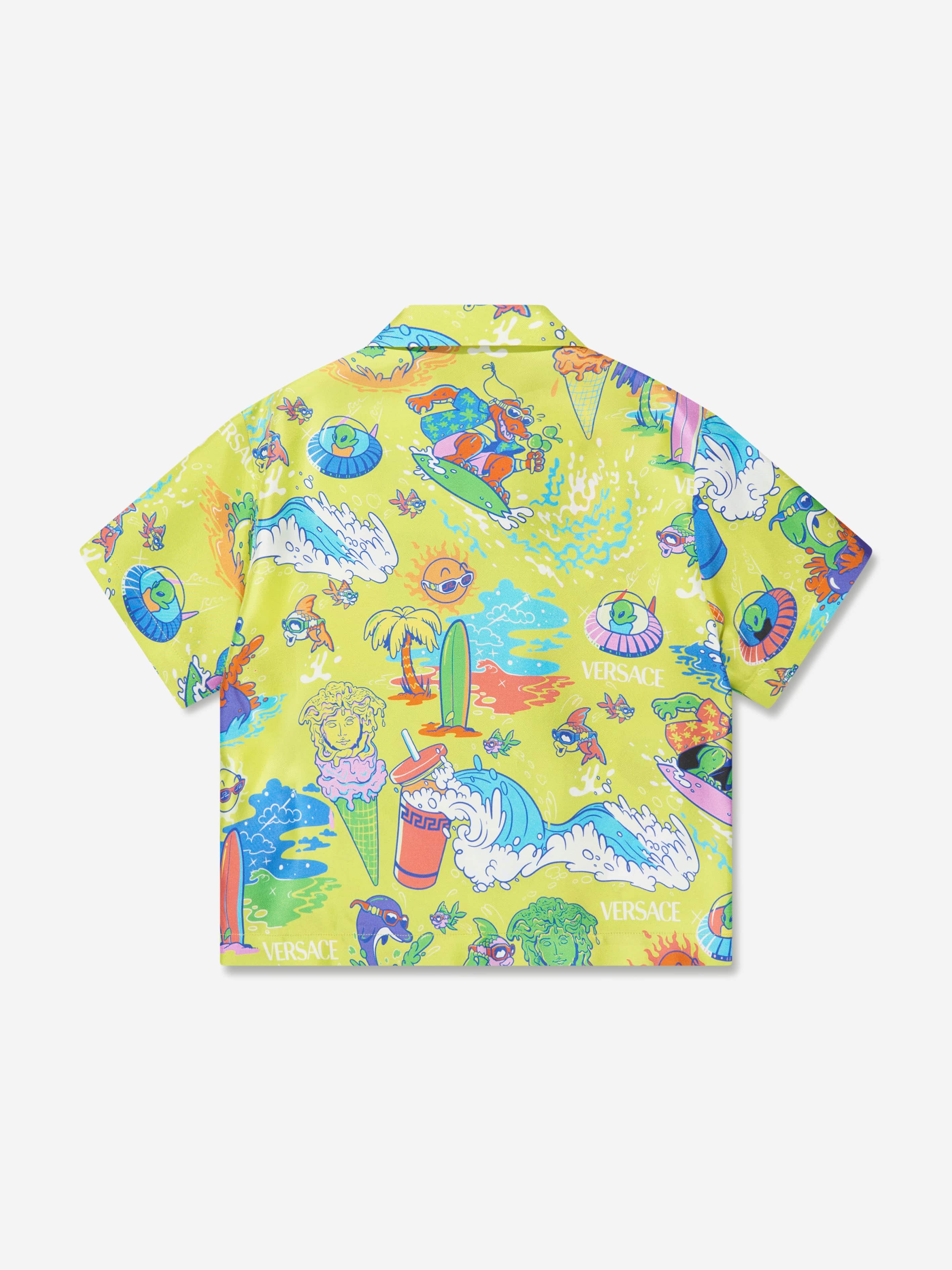 Versace Boys Short Sleeve Silk Shirt in Yellow