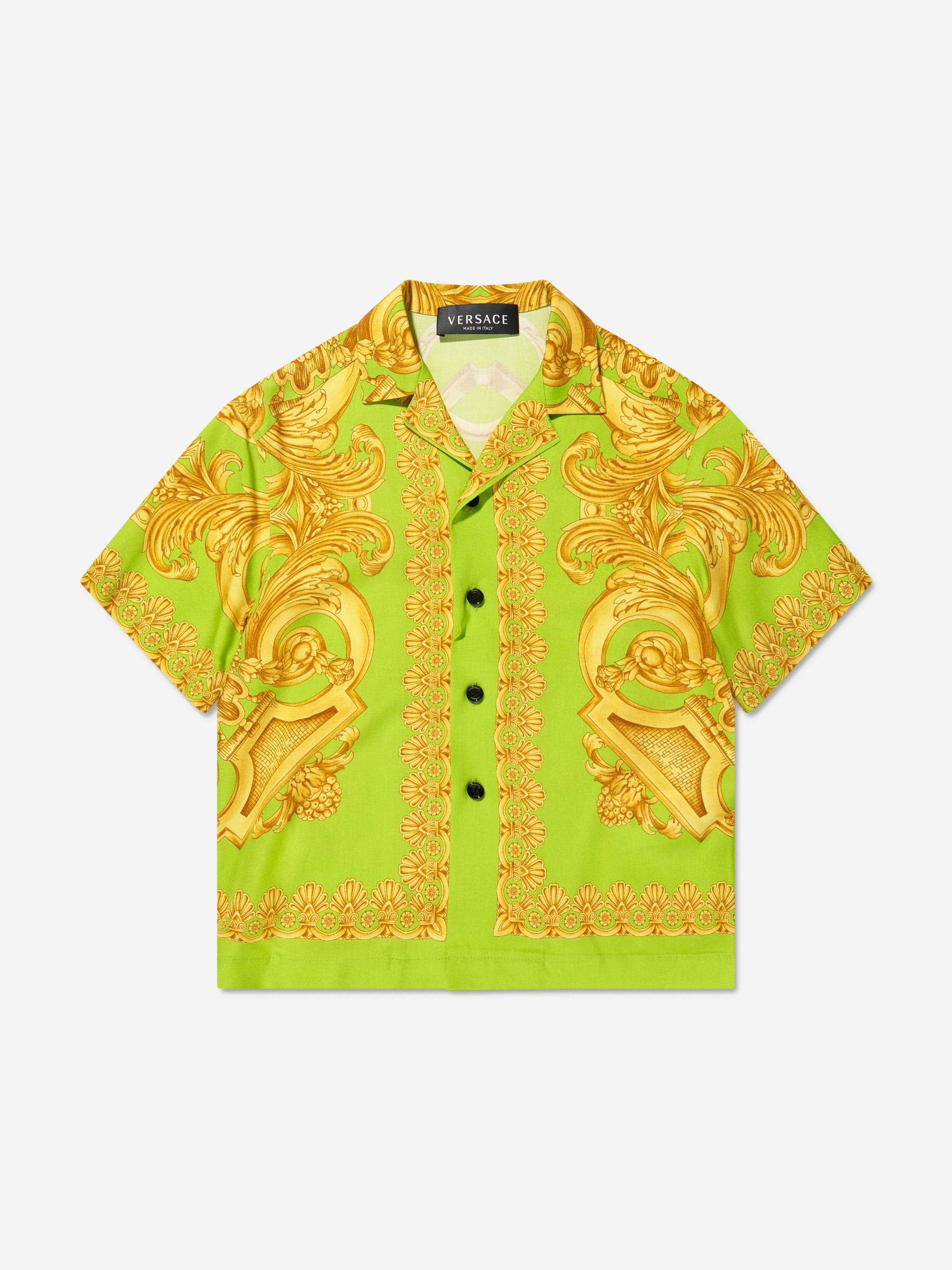 Versace Boys Barocco Short Sleeve Shirt in Lime