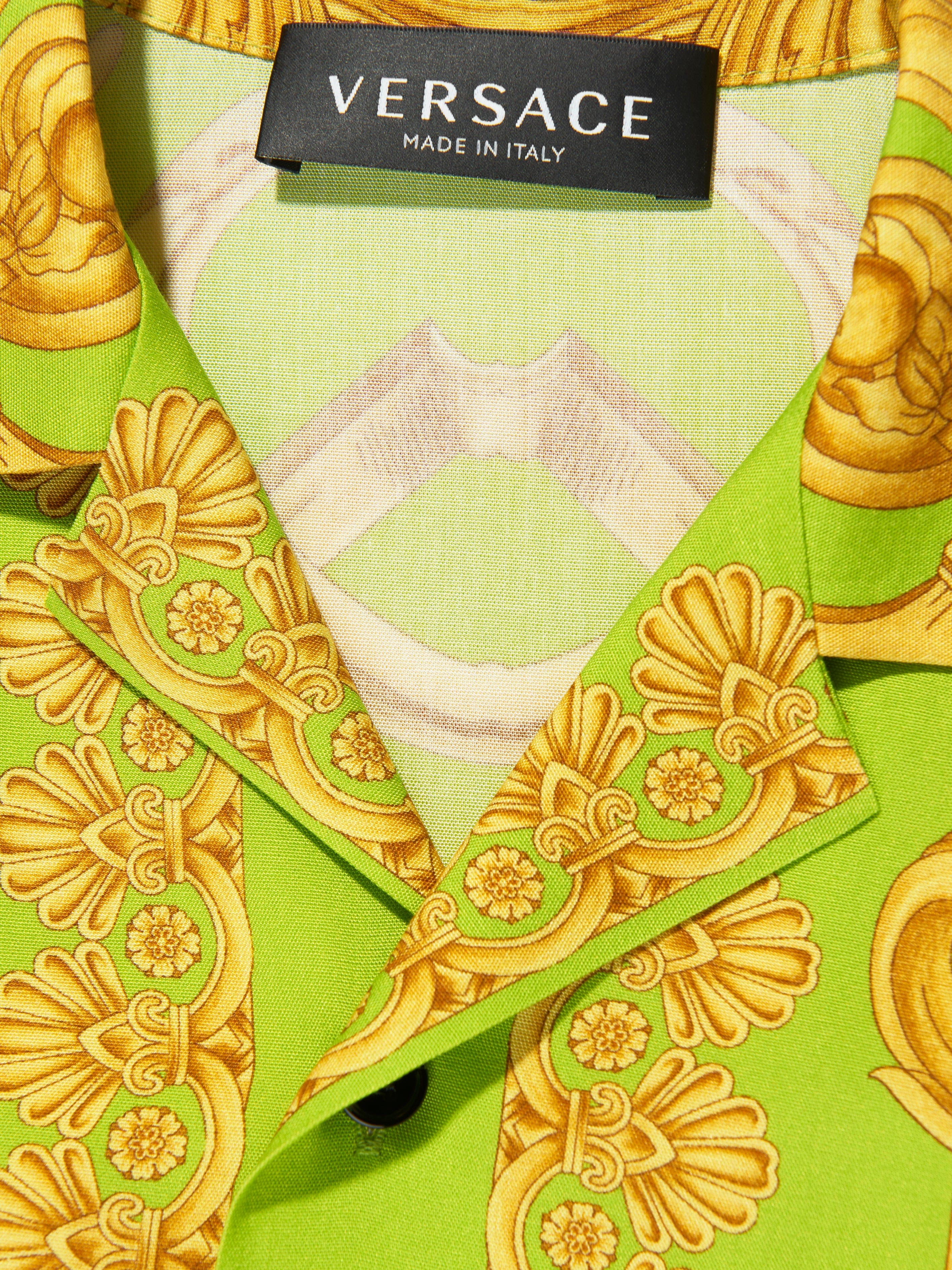 Versace Boys Barocco Short Sleeve Shirt in Lime