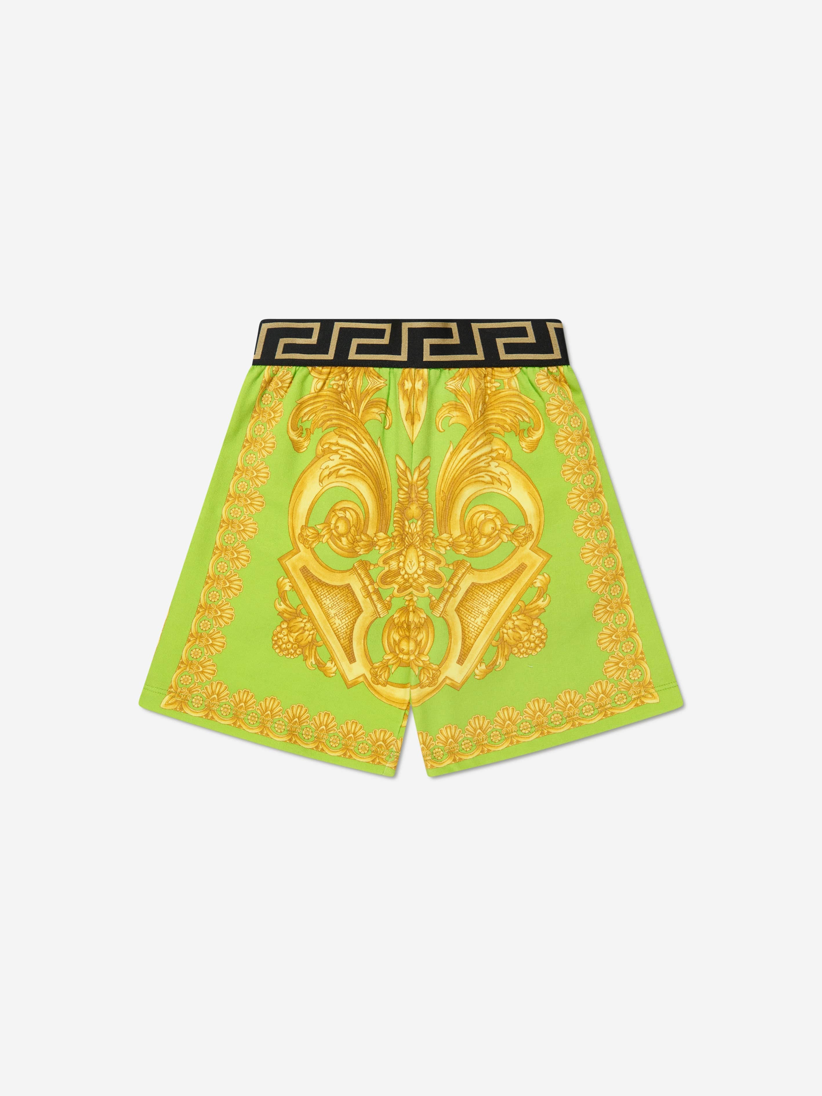 Versace Boys Barocco Print Shorts in Lime