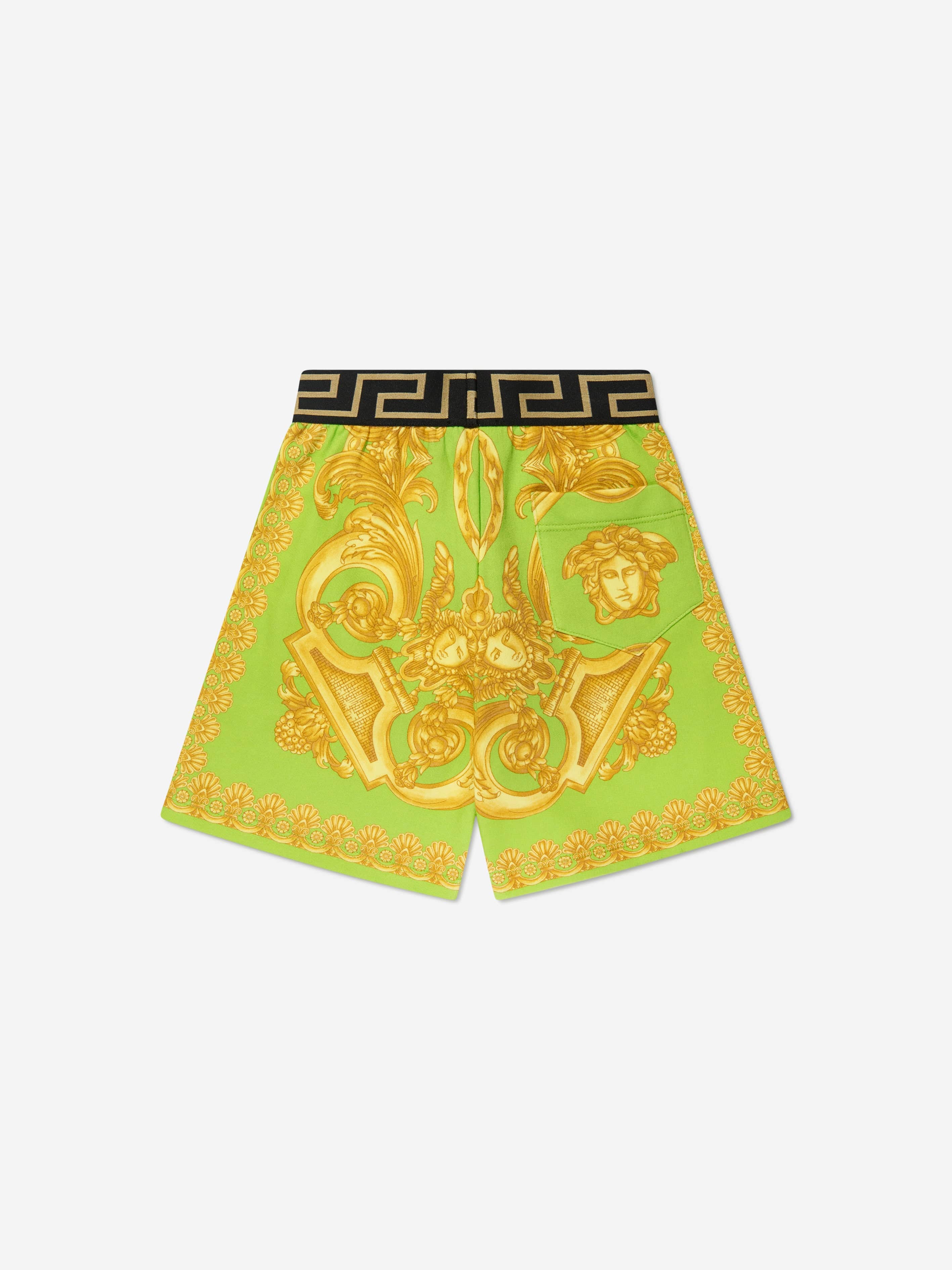 Versace Boys Barocco Print Shorts in Lime